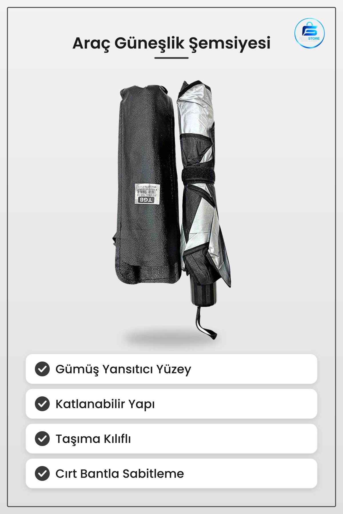 Araç Şemsiyesi Oto Güneşlik Katlanabilir Gümüş Yansıtıcı Güneş Koruyucu Taşıma Kılıflı