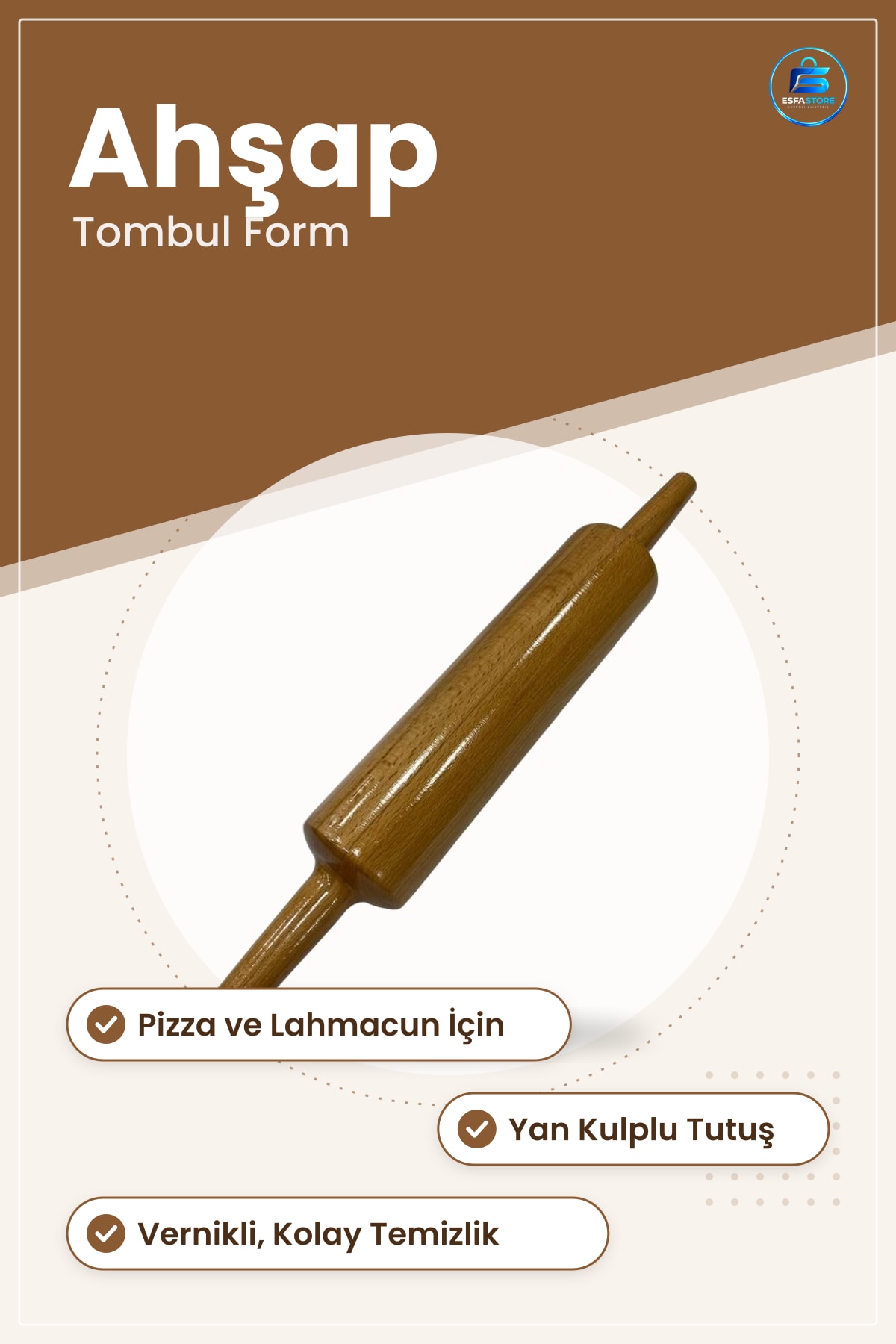 Oklava Vernikli Tombul Merdane Pizza Lahmacun Hamur Açma Ahşap Mutfak Ev Yemek Hazırlık