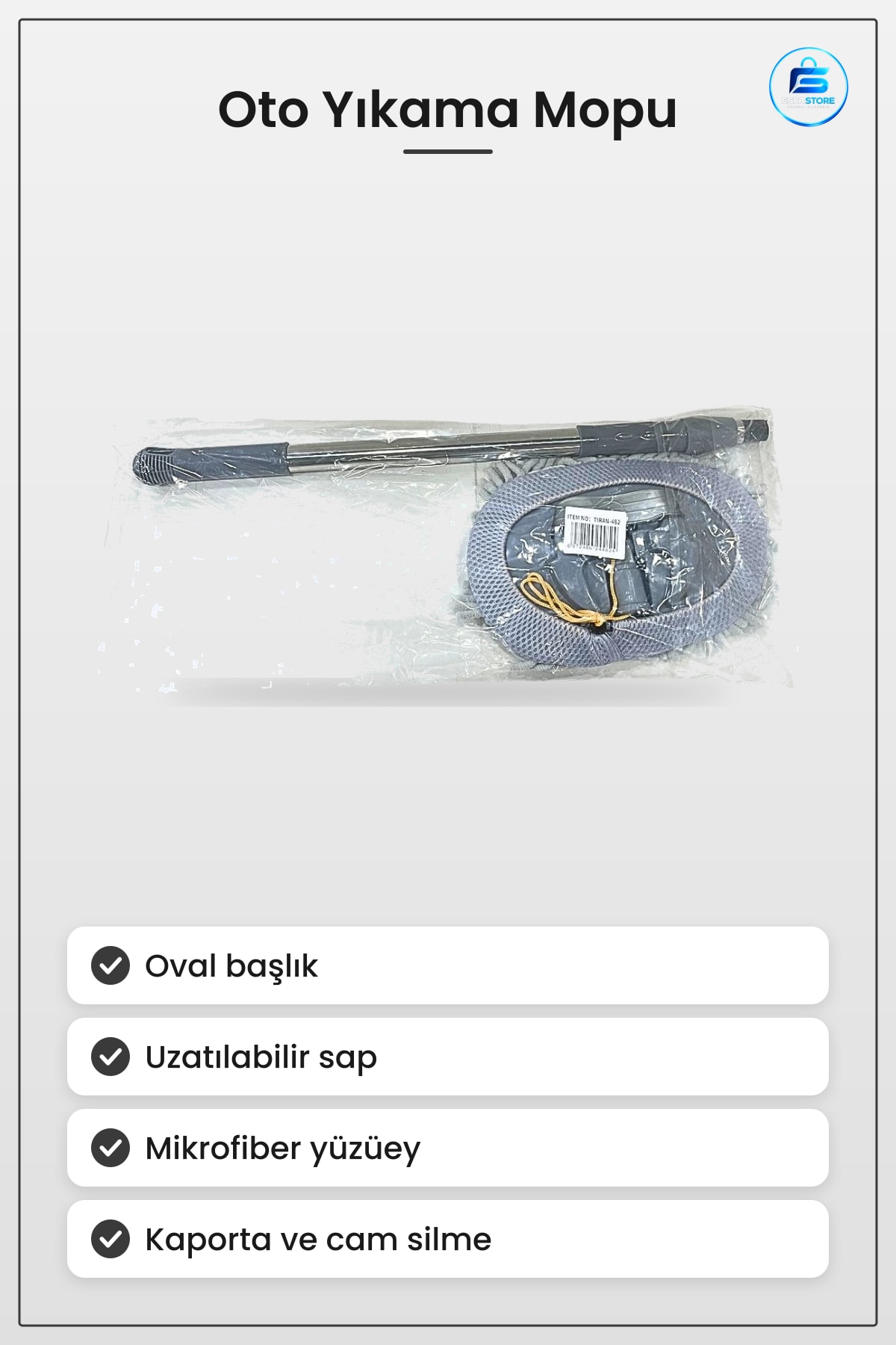 Oto Yıkama Mopu Saplı Oval Başlık Teleskopik Araç Temizlik İçi Dış Kurulama Yumuşak Mikrofiber