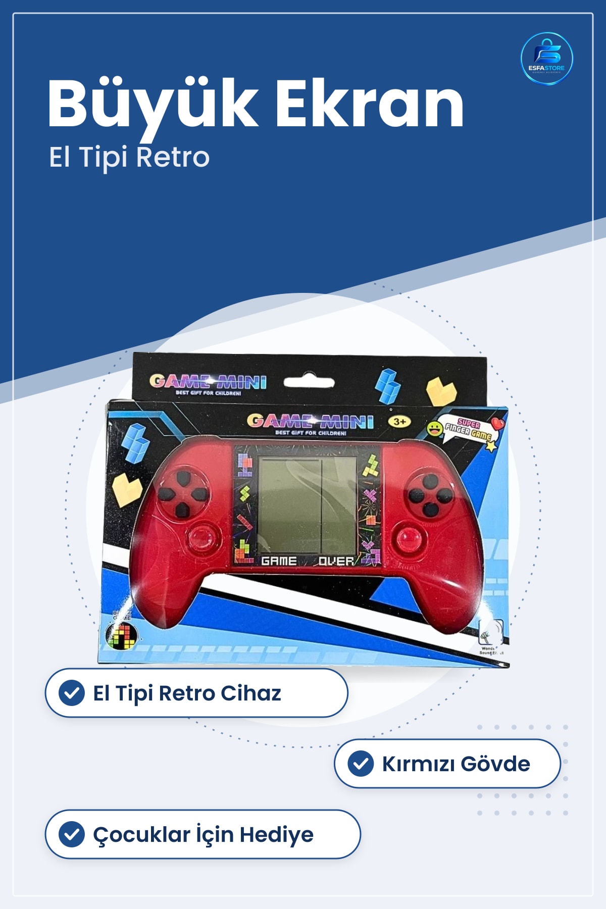 Tetris Taşınabilir Oyun Konsolu Büyük Ekranlı Kırmızı El Tipi Retro Cihaz Çocuk Oyuncağı Hediye