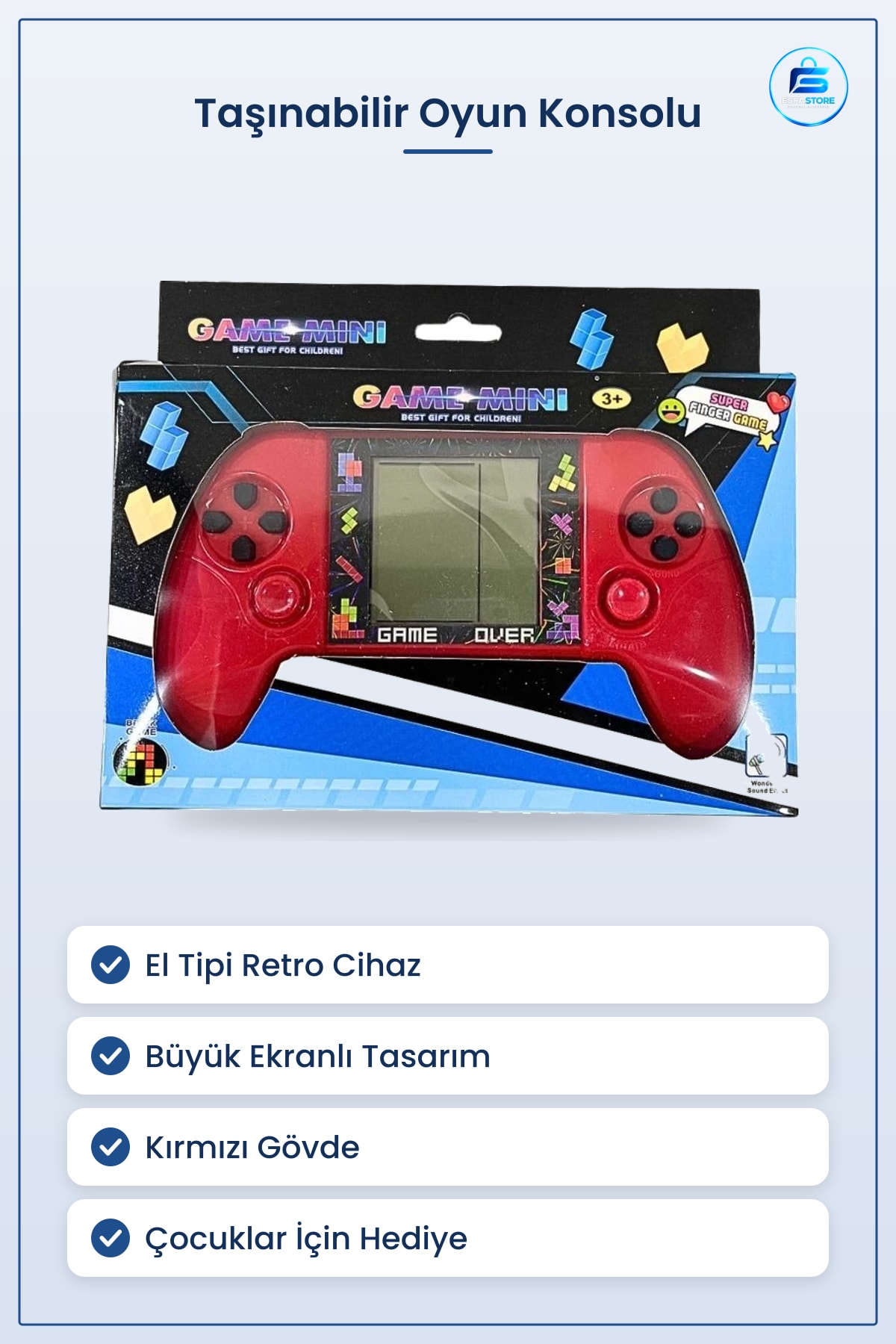 Tetris Taşınabilir Oyun Konsolu Büyük Ekranlı Kırmızı El Tipi Retro Cihaz Çocuk Oyuncağı Hediye