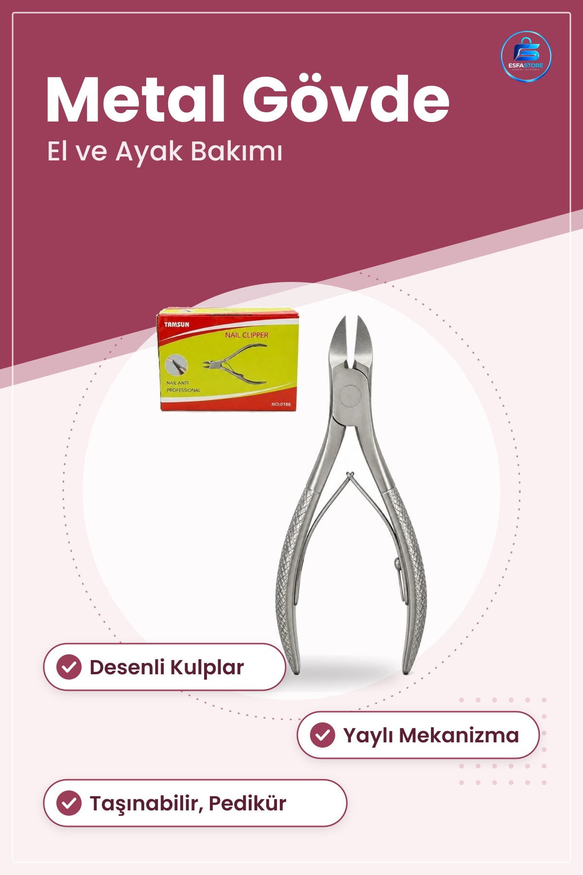 Tırnak Makası Pensi Kesici Metal Gövdeli Pedikür Manikür El ve Ayak Bakım Aleti Taşınabilir