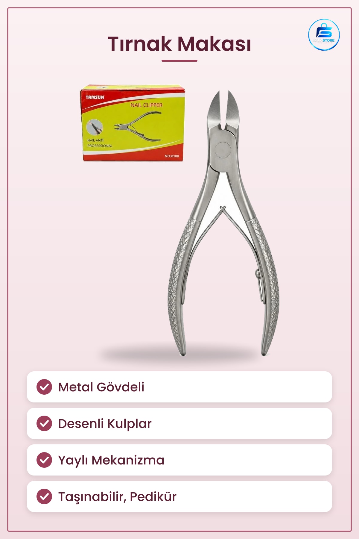 Tırnak Makası Pensi Kesici Metal Gövdeli Pedikür Manikür El ve Ayak Bakım Aleti Taşınabilir