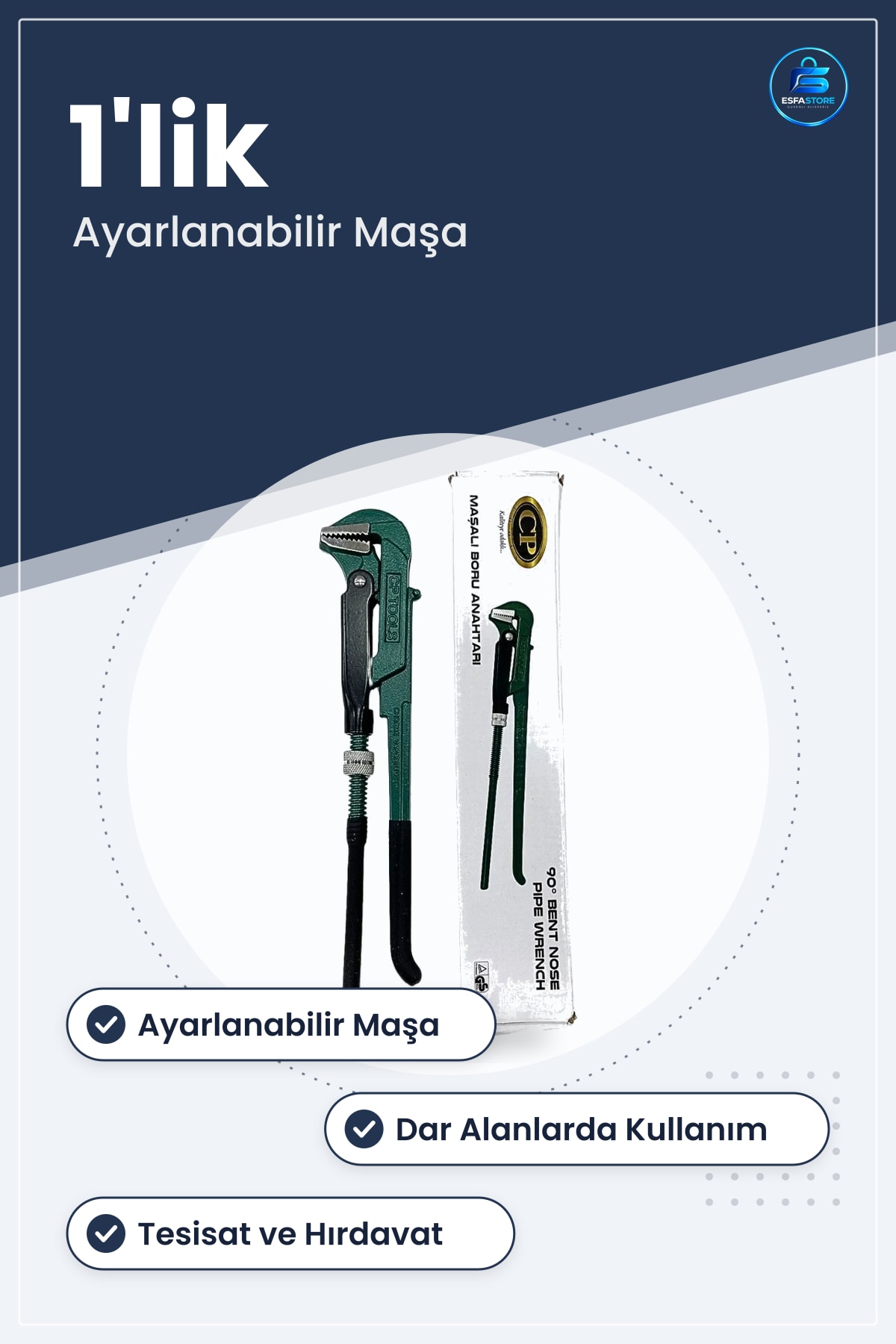 Maşalı Boru Anahtarı 1'lik Küçük Tesisat Manuel El Aleti Dar Alan Hırdavat Tamir İşleri