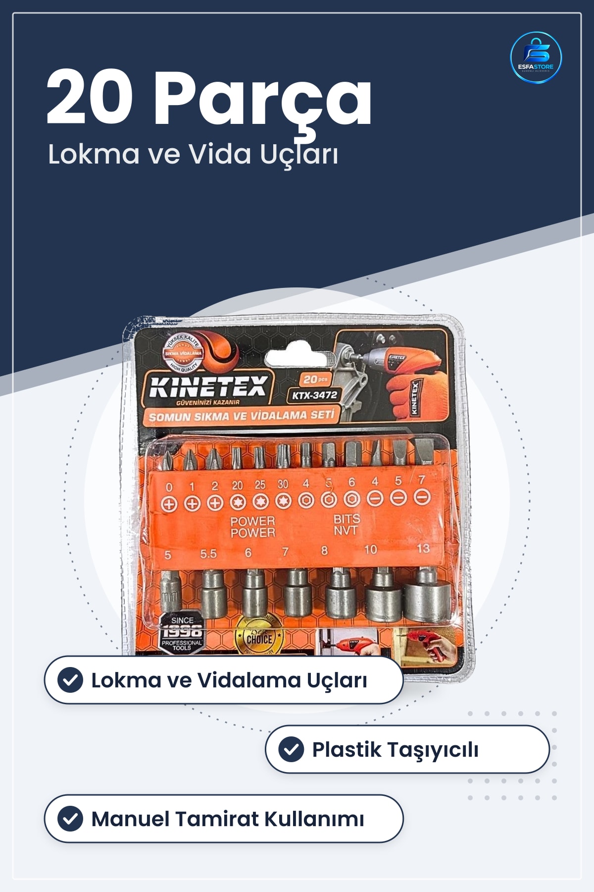 Lokma Takımı Somun Sıkma ve Vidalama Seti 20 Parça Manuel Hırdavat Tamirat Montaj İçin