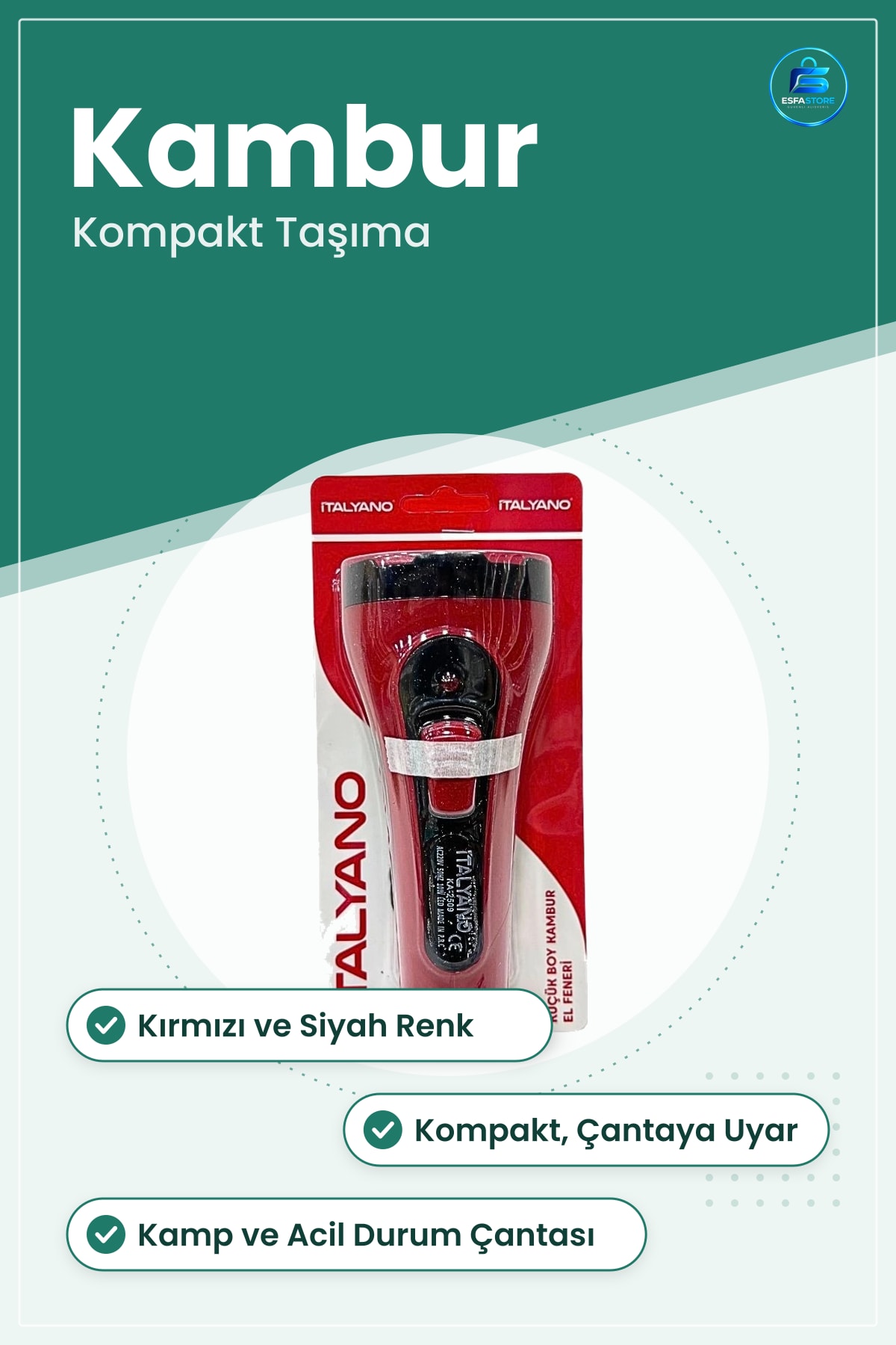 El Feneri Küçük Boy Kambur Kırmızı Siyah Taşınabilir Aydınlatma Kamp Acil Durum Aracı