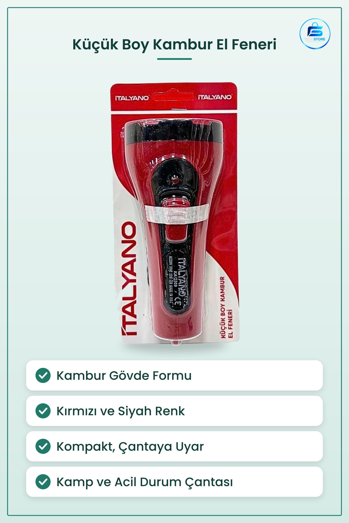 El Feneri Küçük Boy Kambur Kırmızı Siyah Taşınabilir Aydınlatma Kamp Acil Durum Aracı