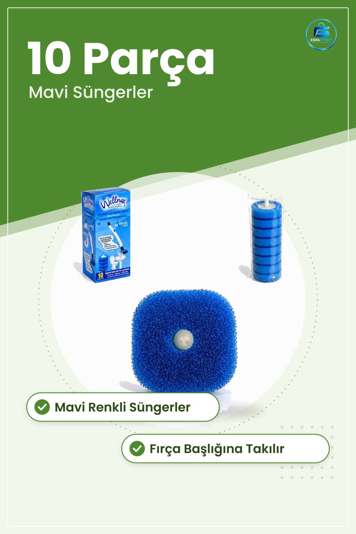 Tuvalet Temizleme Yedek Sفنger Sepeti Mavi 10 lu Kartuş Başlık Pratik Kullanım WC Fırça Hijyen