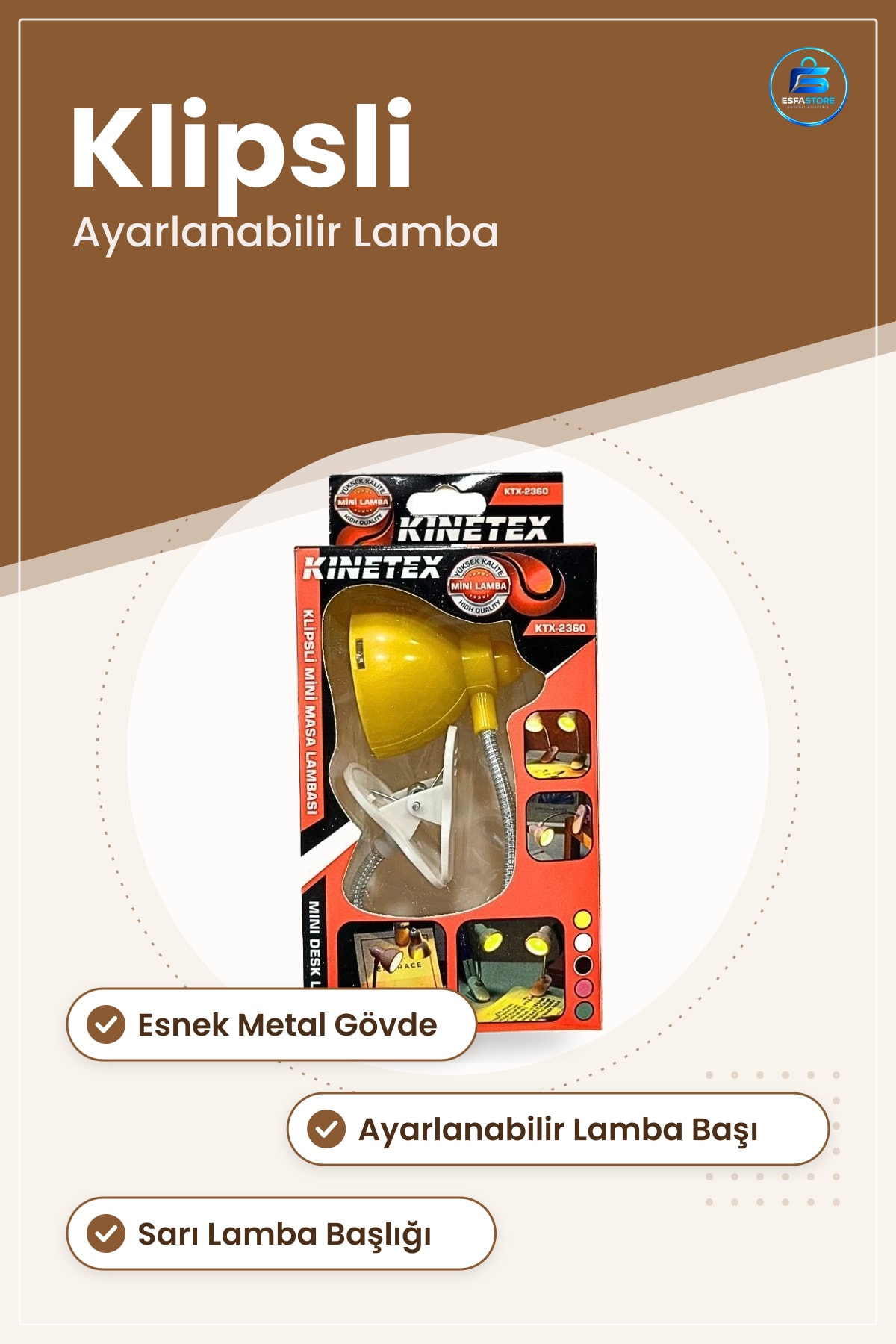 Kitap Okuma Lambası Klipsli Mini Masa Esnek Gövdeli Sarı Ayarlanabilir Baş Yatak Aydınlatma