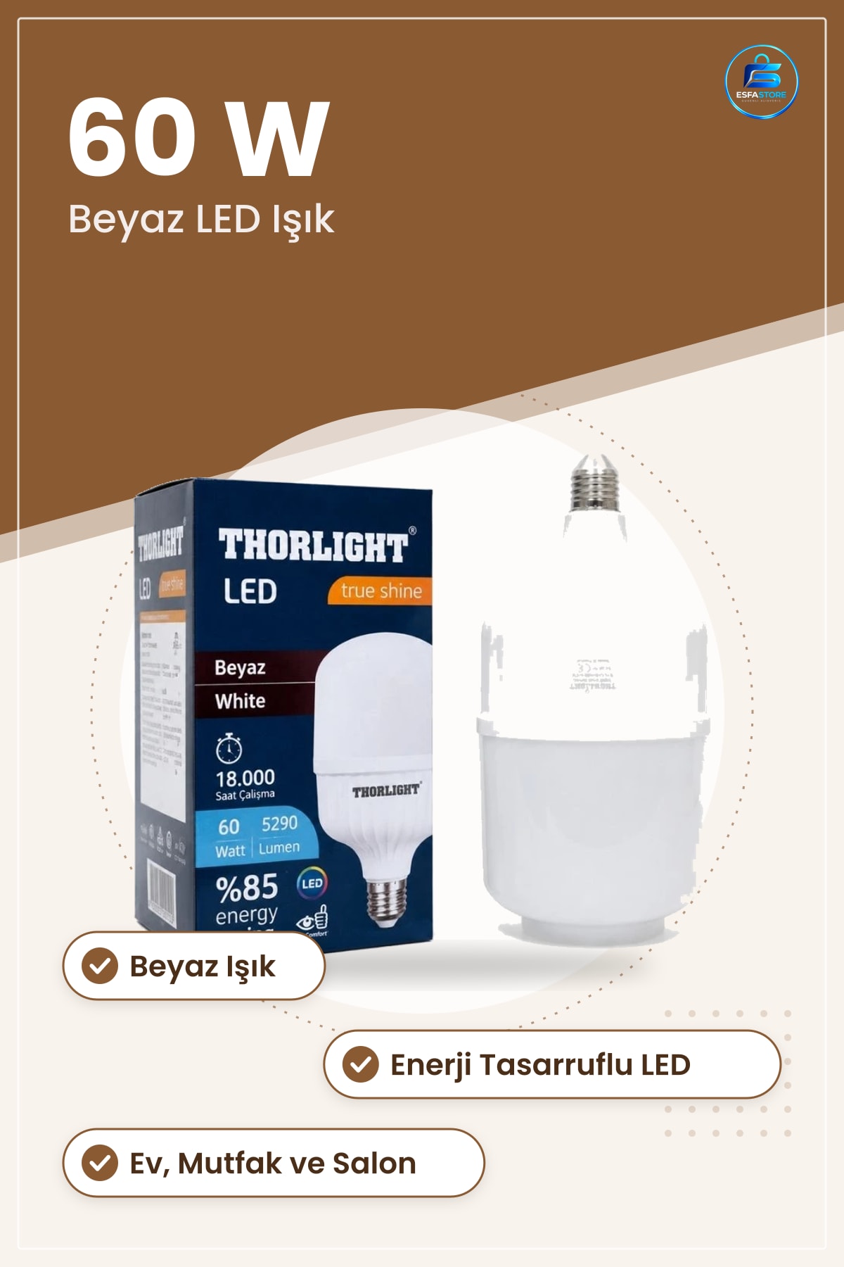 LED Torch Ampul 60 W Beyaz Işık Yüksek Güç Ev Mutfak Salon Aydınlatma Enerji Tasarruflu