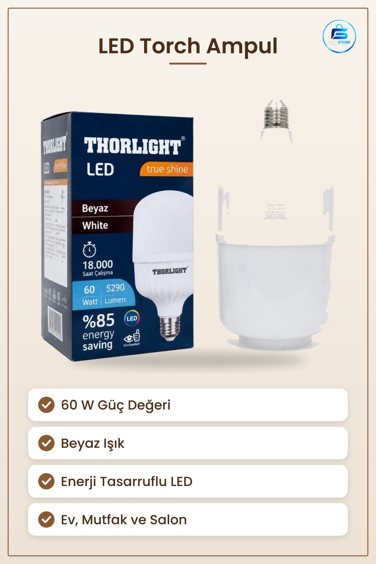LED Torch Ampul 60 W Beyaz Işık Yüksek Güç Ev Mutfak Salon Aydınlatma Enerji Tasarruflu