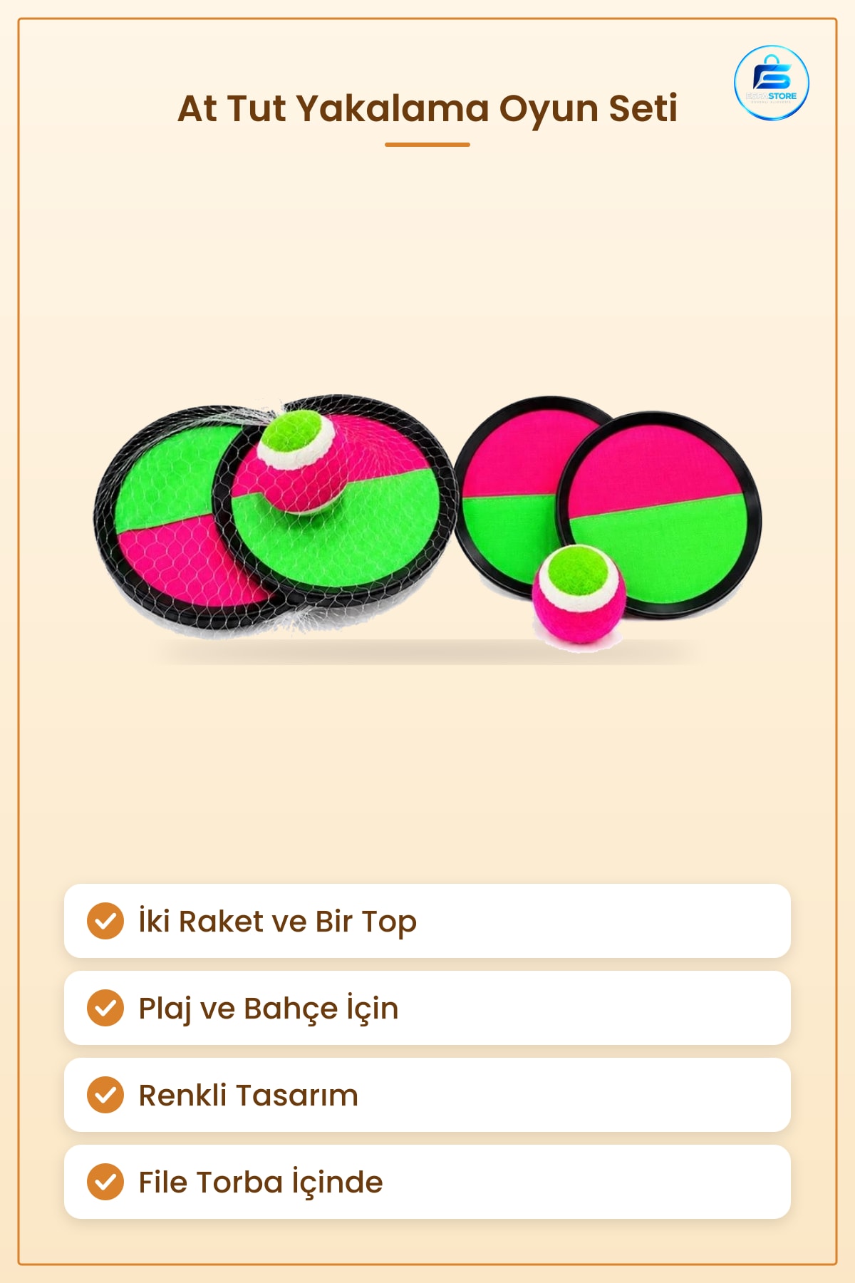 At Tut Yakalama Oyun Seti Çocuk Plaj Bahçe Eğlence Raket Top Renkli Kullanım Pratik