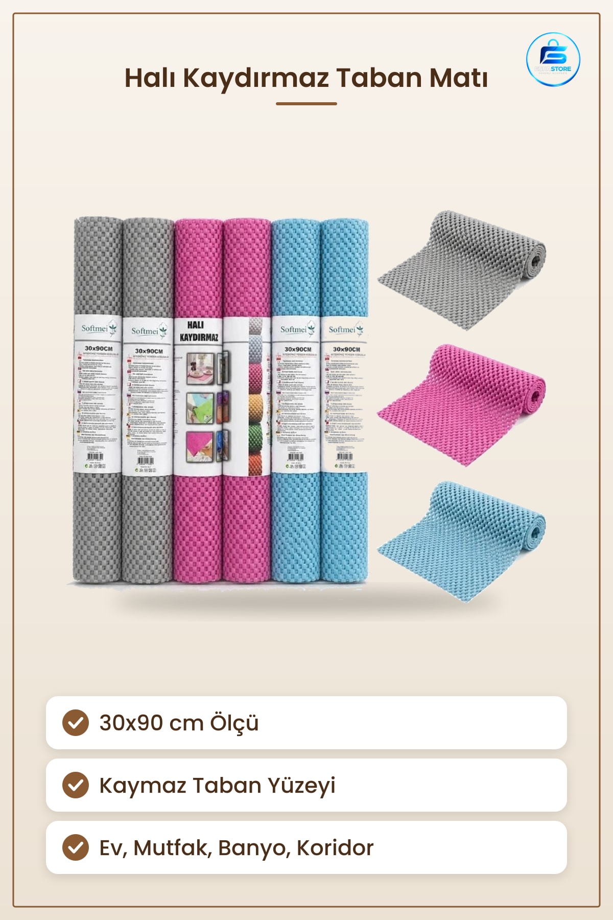 Halı Kaydırmaz 30x90 cm Kaymaz Taban Koruyucu Mat Ev Mutfak Banyo Koridor Kullanışlı