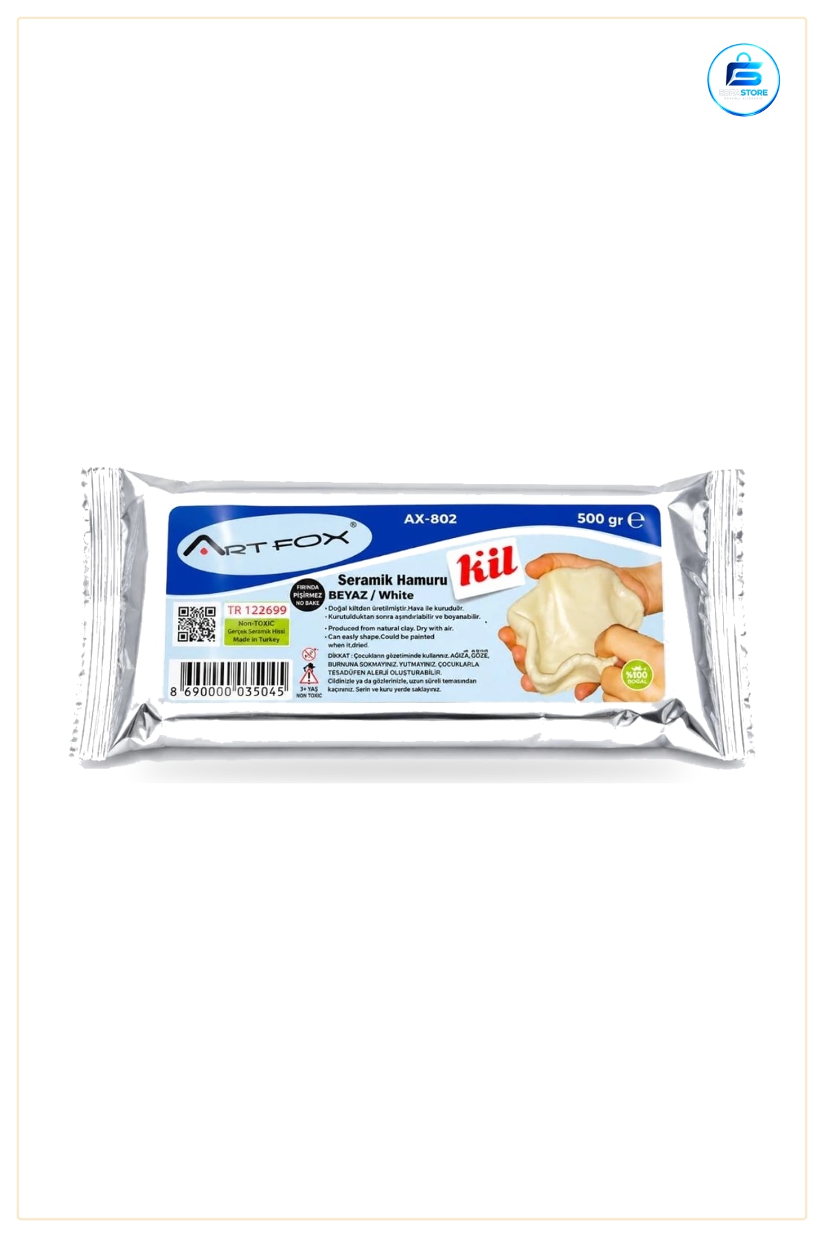 Seramik Kil 500 gr Beyaz Fırında Pişirmez Oyun Hamuru Modelleme Heykel Çocuk Hobi Çalışması