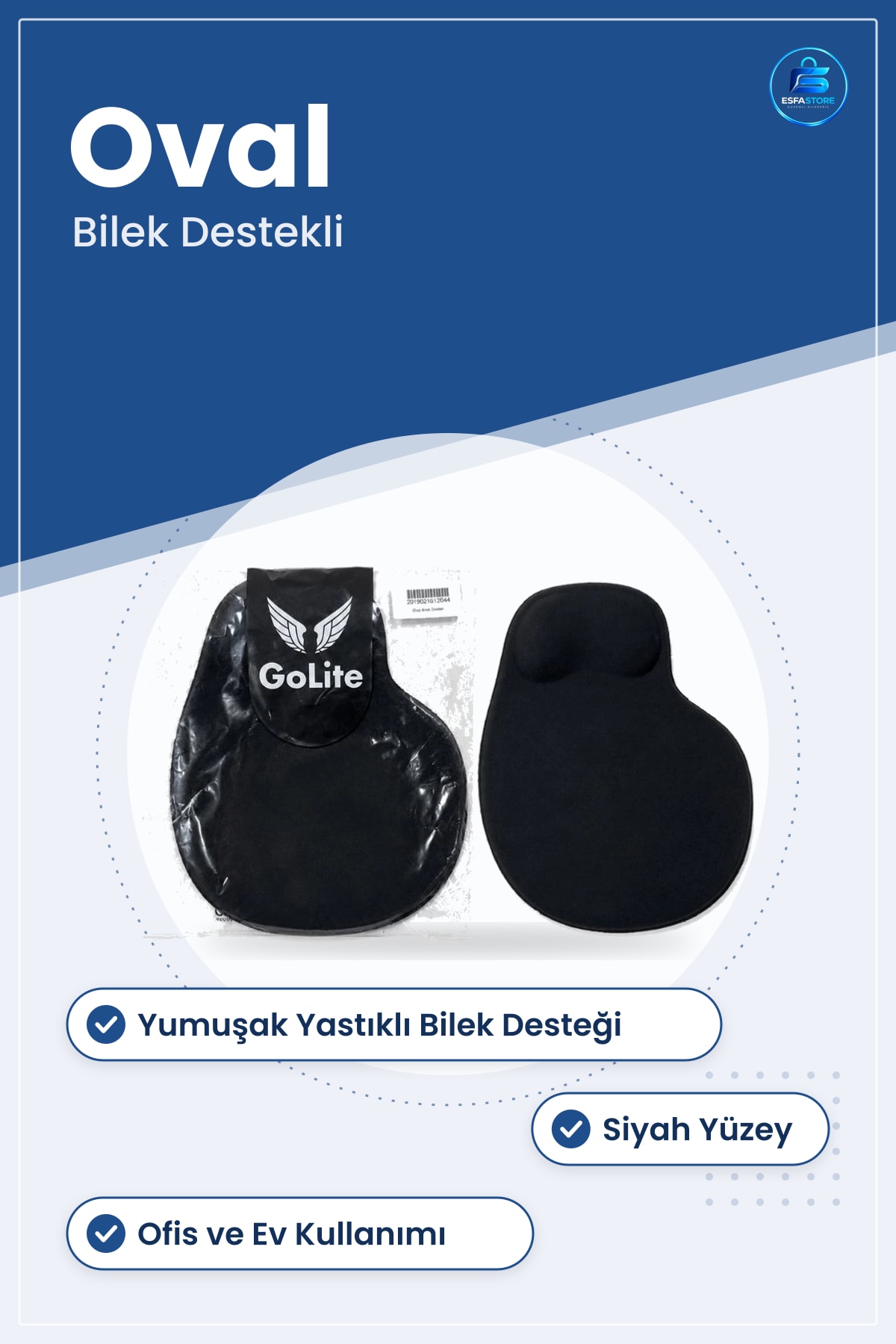 Oval Bilek Destekli Mousepad Ergonomik Ofis Bilgisayar Fare Pedi Siyah Konforlu Çevre Birimi