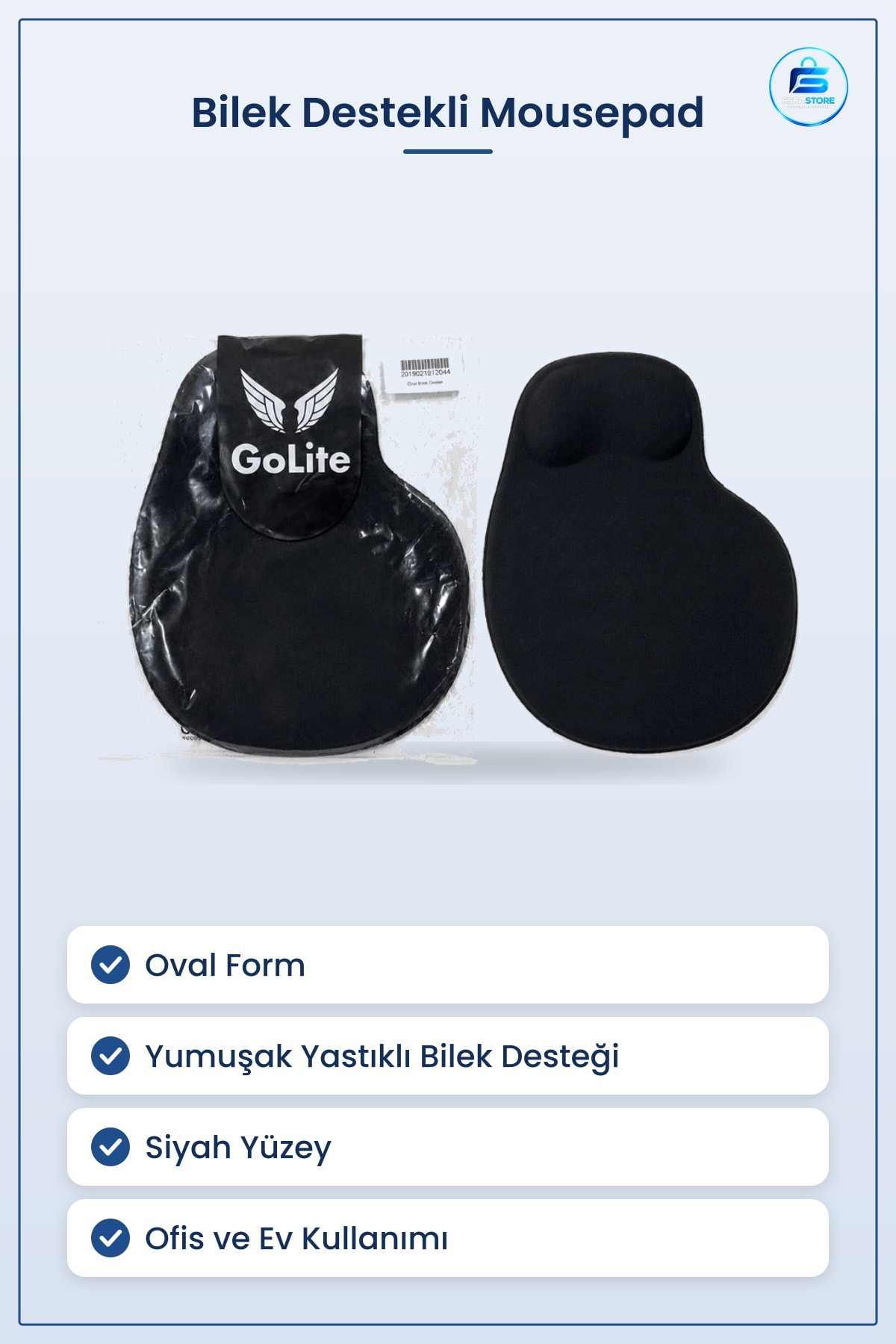 Oval Bilek Destekli Mousepad Ergonomik Ofis Bilgisayar Fare Pedi Siyah Konforlu Çevre Birimi