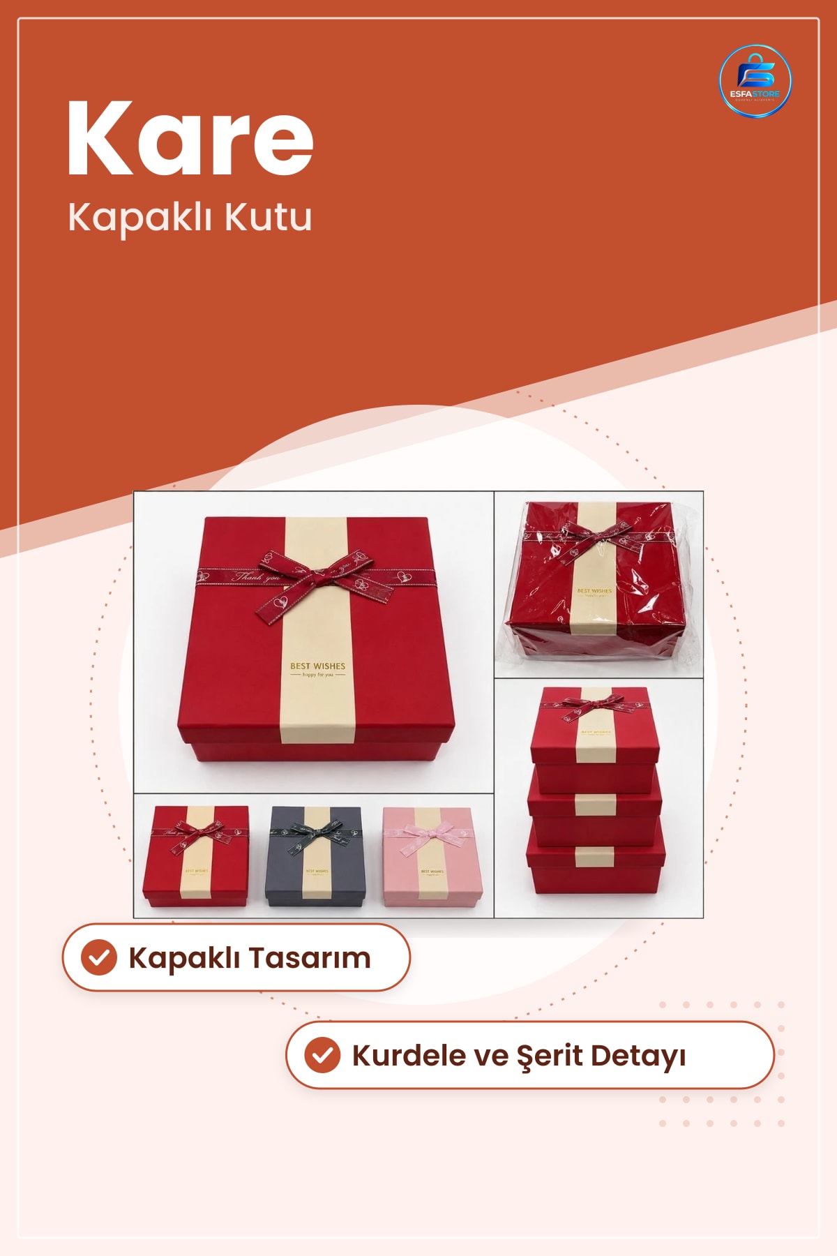 Kare Hediye Kutusu Kapaklı Kurdeleli Karton Paket Kutu Hediyelik Sevgiliye Doğum Günü Yeni Yıl