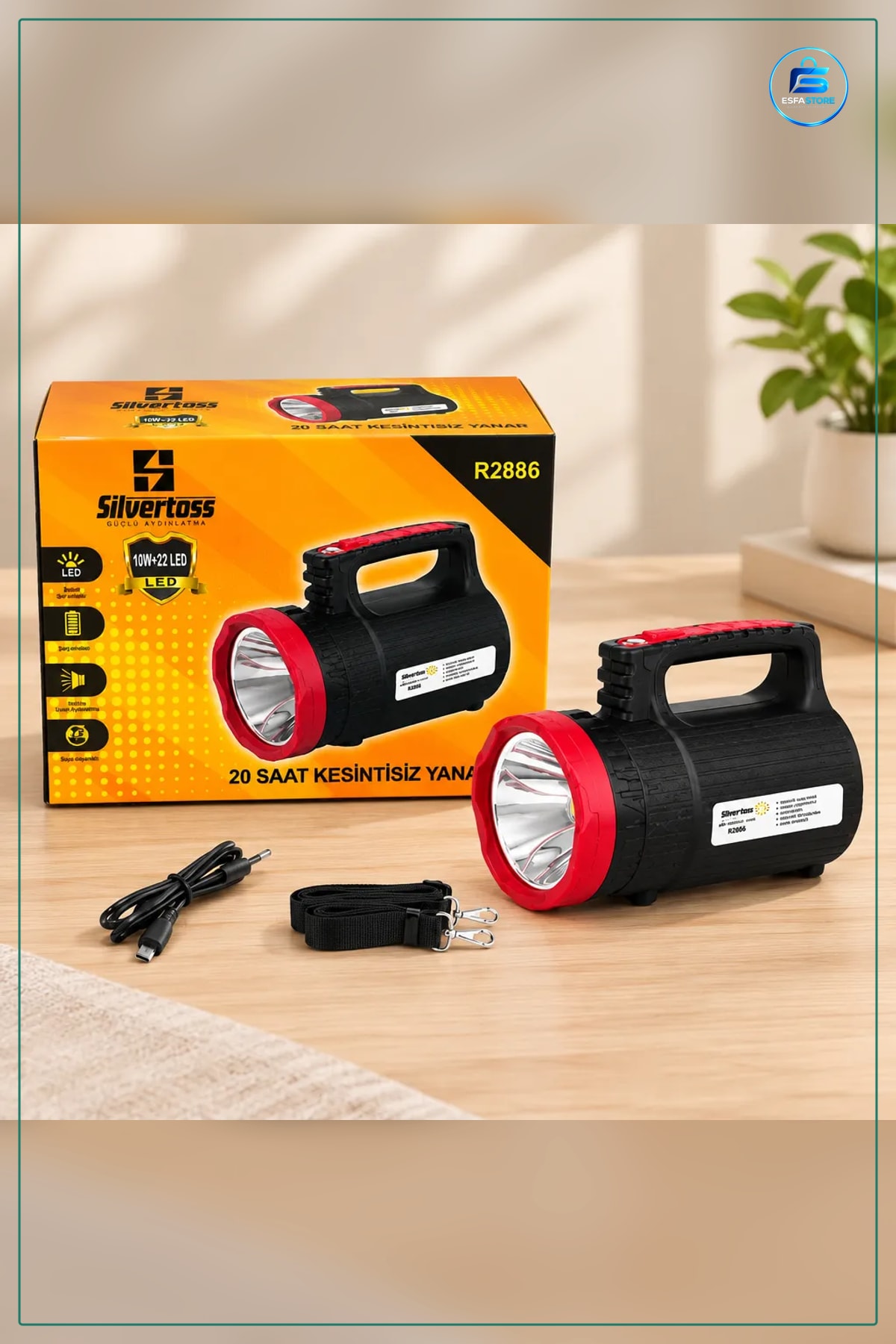El Feneri Büyük Şarjlı 10W 22 LED Omuz Askılı 20 Saat Kesintisiz Yanar Kamp ve Outdoor
