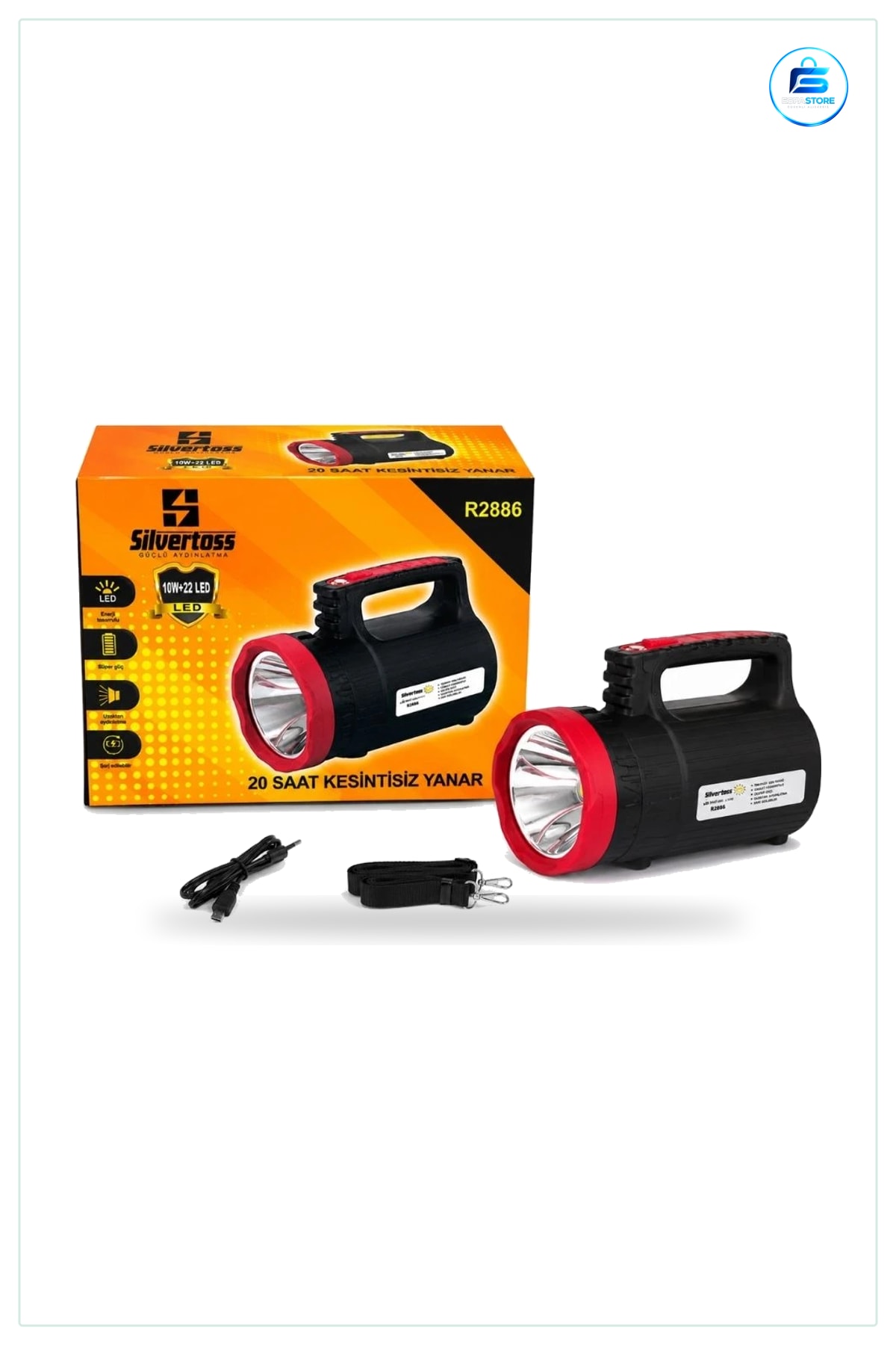 El Feneri Büyük Şarjlı 10W 22 LED Omuz Askılı 20 Saat Kesintisiz Yanar Kamp ve Outdoor