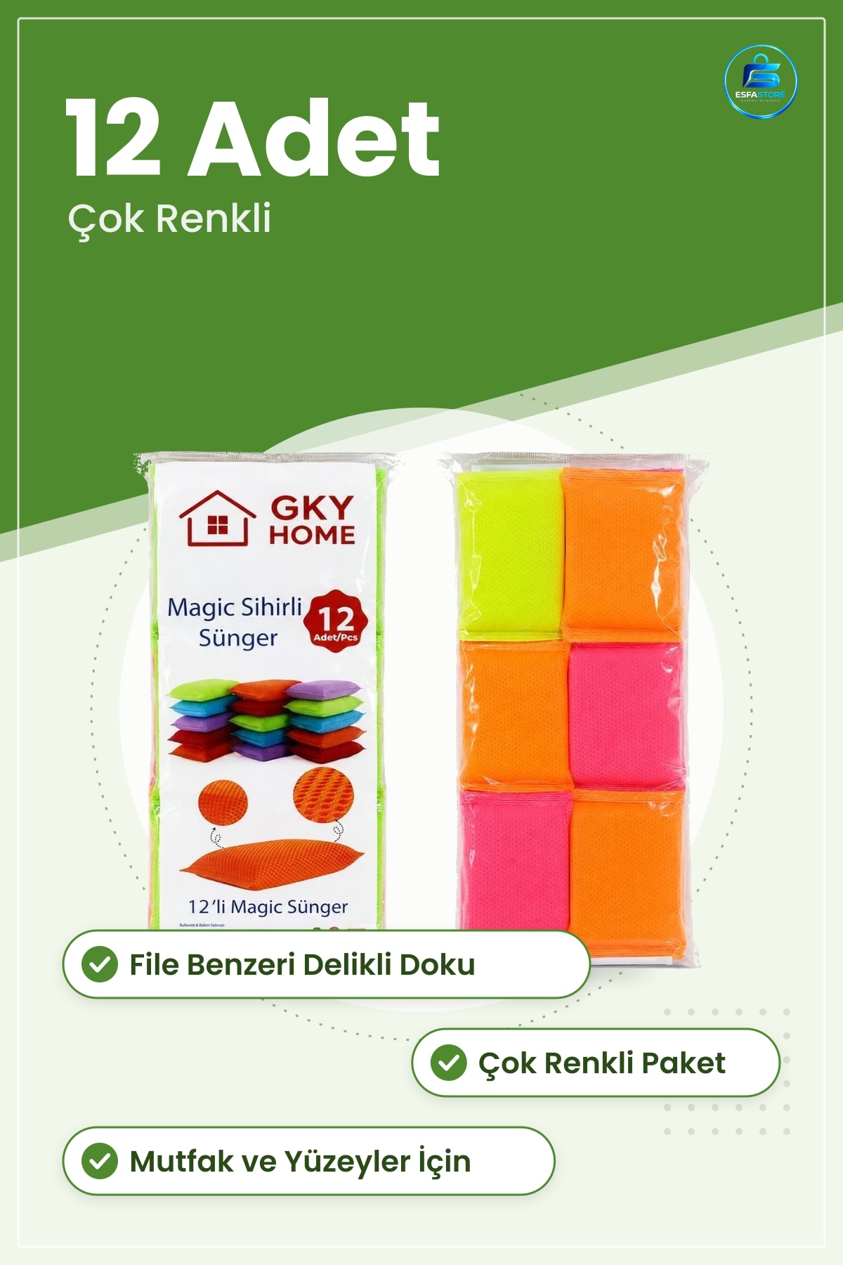 Magic Bulaşık Süngeri 12 Adet Sihirli Sünger Mutfak Ev Temizlik Yüzey Yıkama Çok Amaçlı