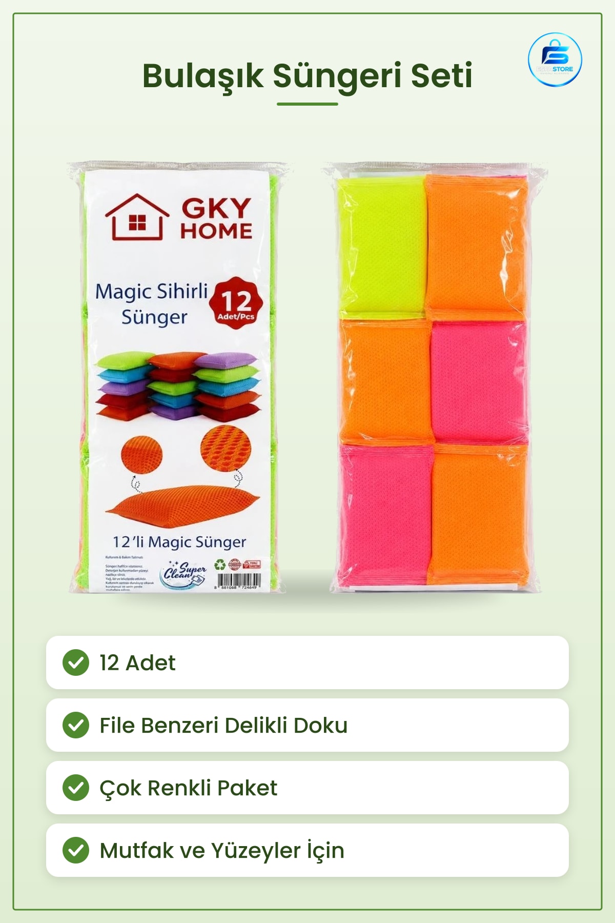 Magic Bulaşık Süngeri 12 Adet Sihirli Sünger Mutfak Ev Temizlik Yüzey Yıkama Çok Amaçlı