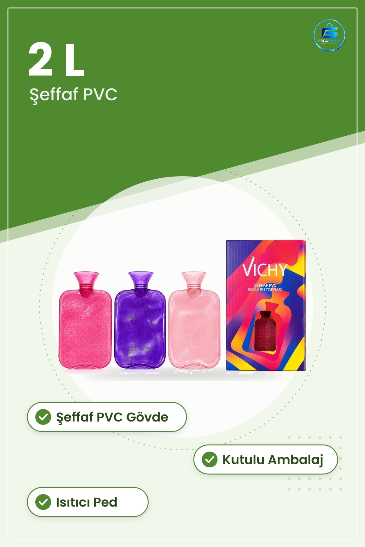 Şeffaf PVC Sıcak Su Torbası 2 L Kutulu Isıtıcı Ped Günlük Kullanıma Uygun Sağlık Ürünü