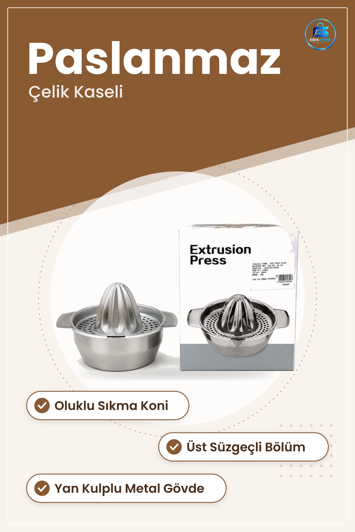 Limon Sıkacığı Metal Paslanmaz Çelik Kaseli Süzgeçli Mutfak Narenciye Taze Meyve Suyu Aleti