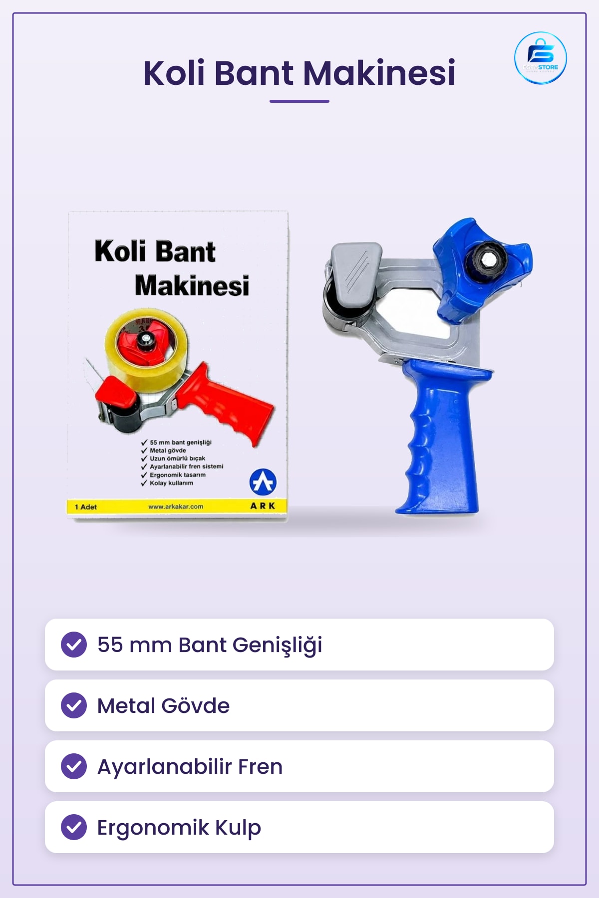Koli Bant Makinesi Kesme 55 mm Metal Gövdeli Ayarlanabilir Fren Sistemli Ofis Paketleme