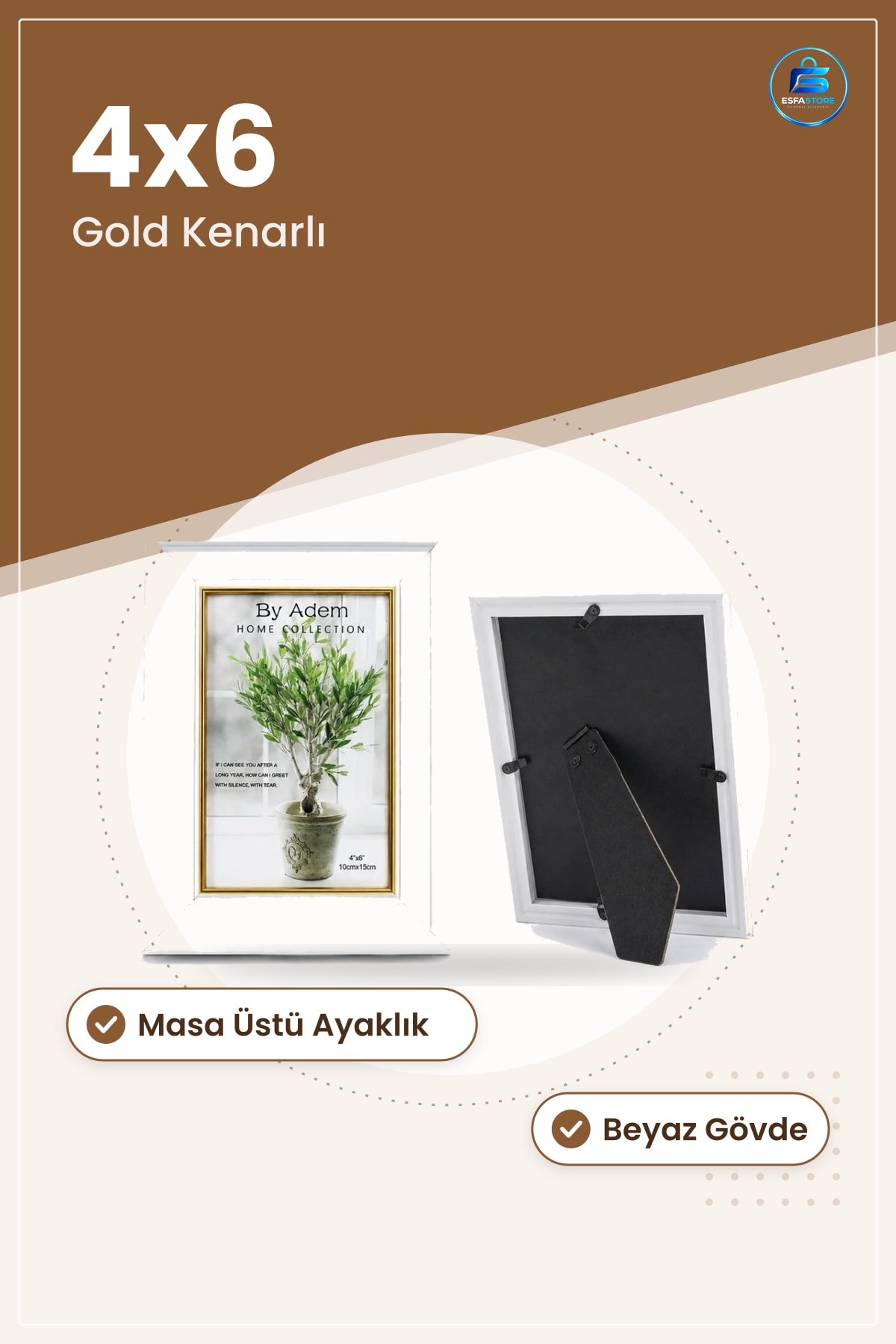 Çerçeve Gold Kenarlı Beyaz Masa Üstü Fotoğraf Ev Dekorasyonu İçin Şık Sergileme Kullanışlı
