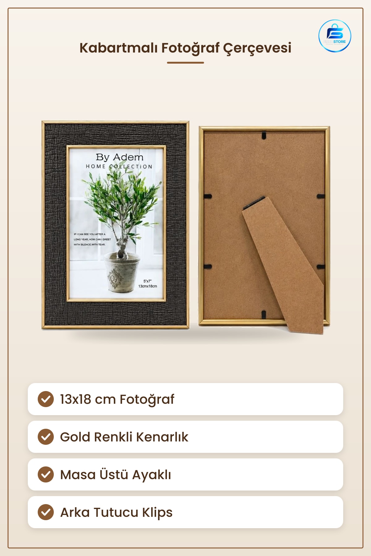 Çerçeve Kabartmalı Gold 13x18 cm Fotoğraf Masa Üstü Dekoratif Ev Dekorasyon Hediyelik