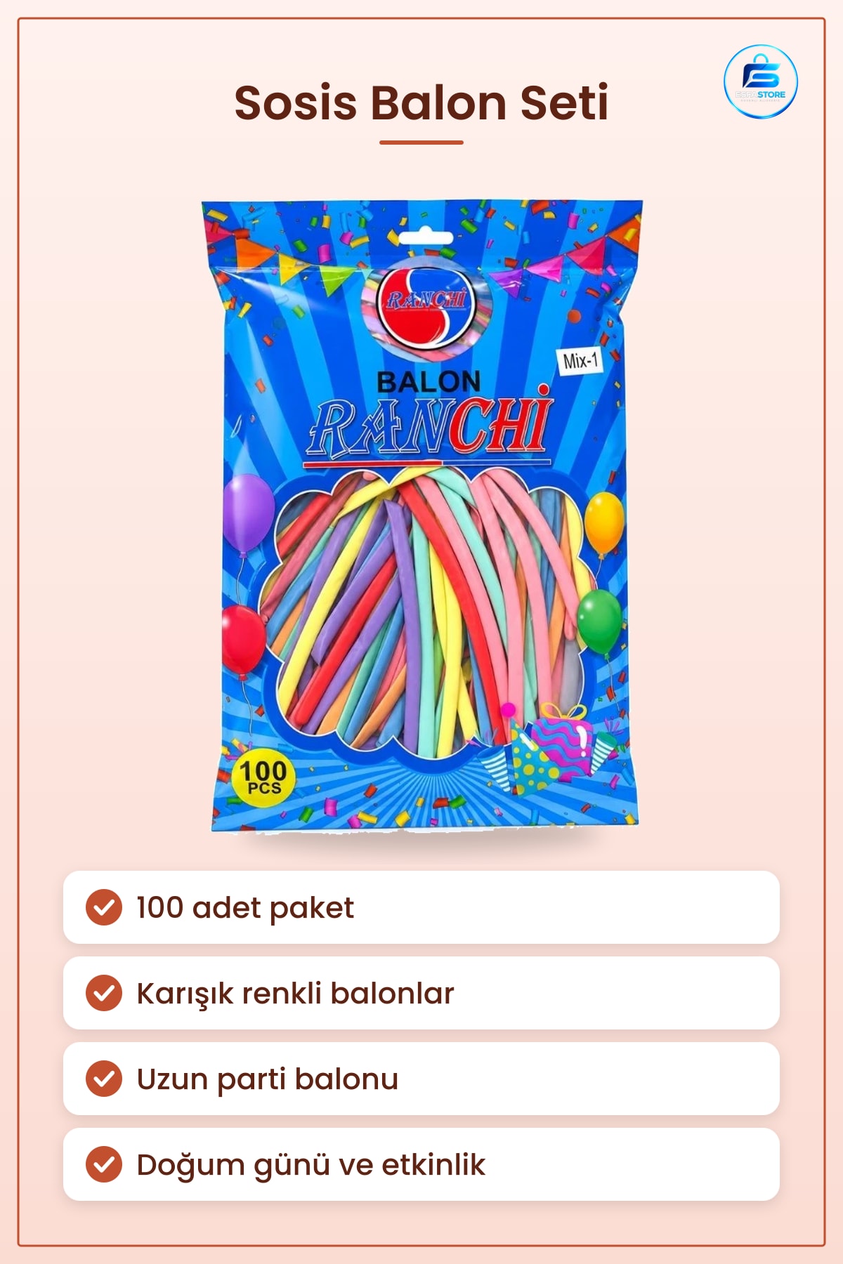 Mix Sosis Balon 100 Adet Karışık Renk Uzun Parti Balonu Doğum Günü Etkinlik Süsleme Malzemesi