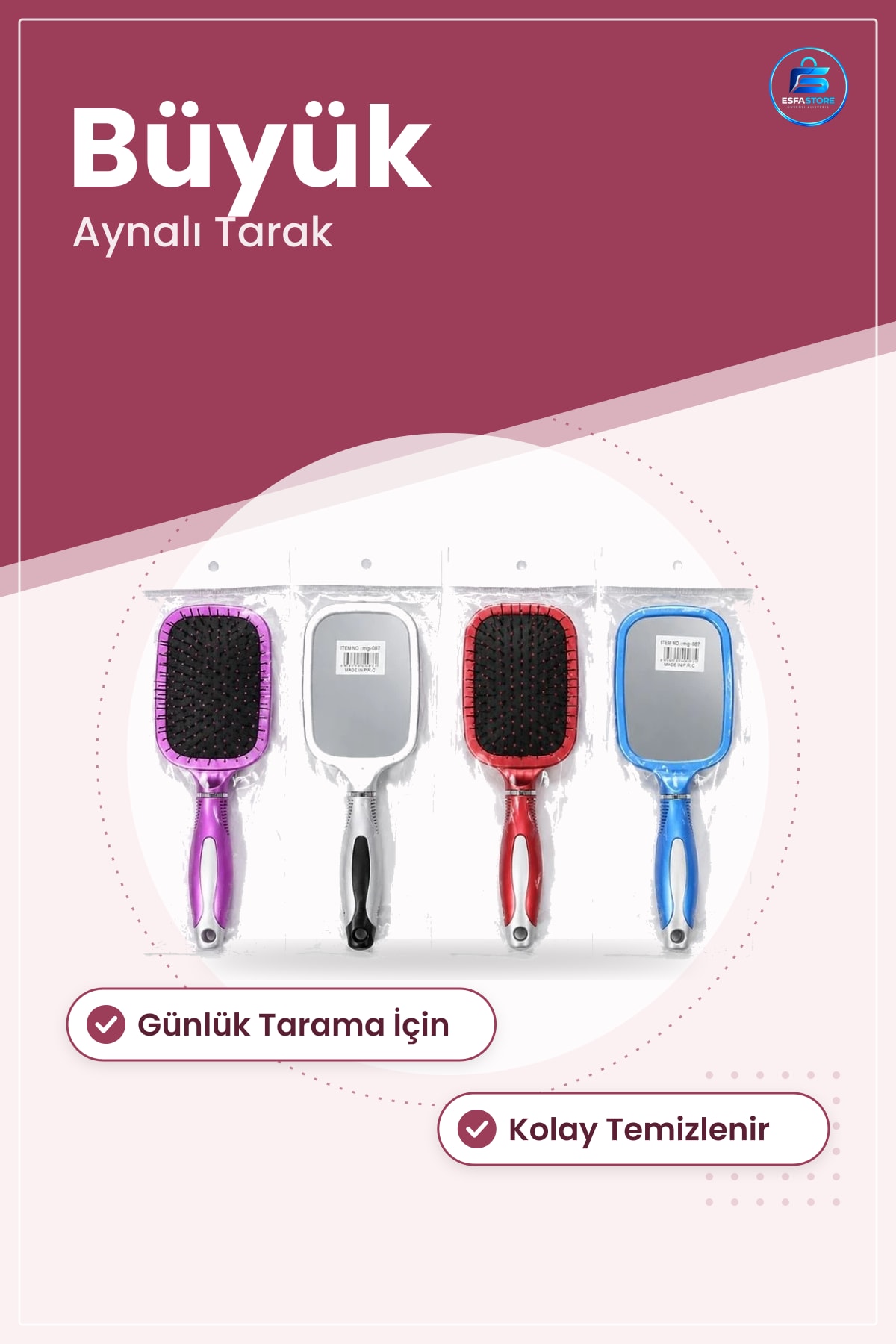 Büyük Aynalı Tarak Saç Fırçası Günlük Bakım İçin Kolay Kullanımlı Ayna Ev Seyahat Banyo