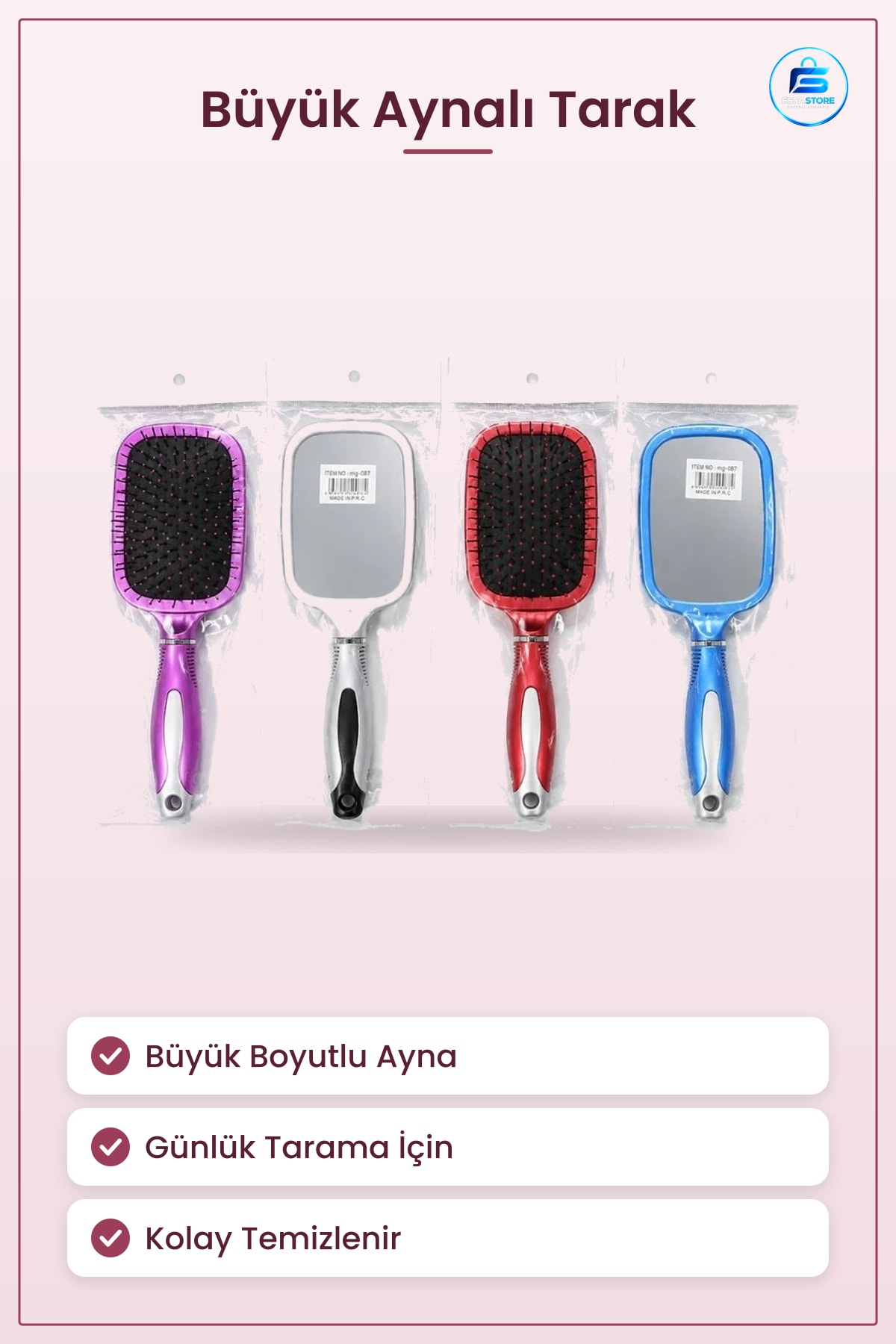 Büyük Aynalı Tarak Saç Fırçası Günlük Bakım İçin Kolay Kullanımlı Ayna Ev Seyahat Banyo