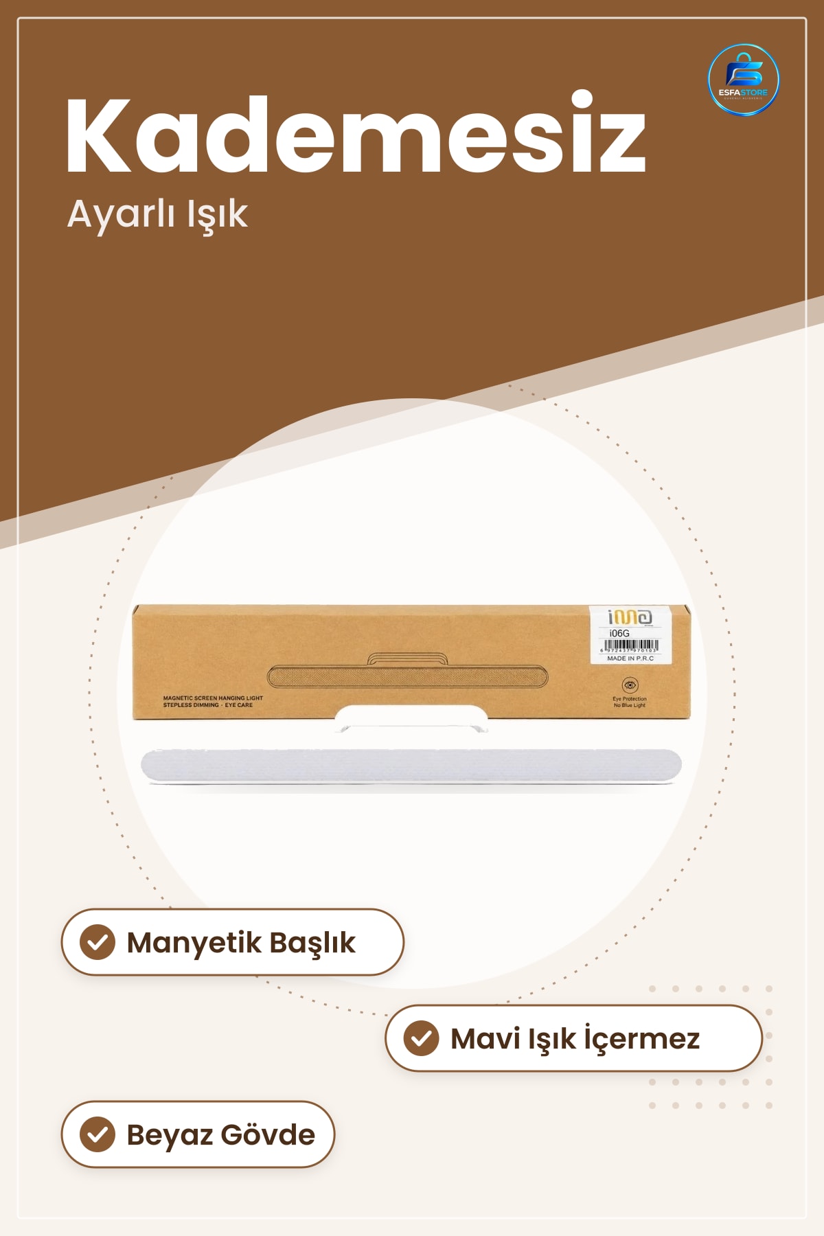 LED Armatür Manyetik Ekran Asma Lambası Kademesiz Kısılabilir Göz Koruyucu Ofis Aydınlatma