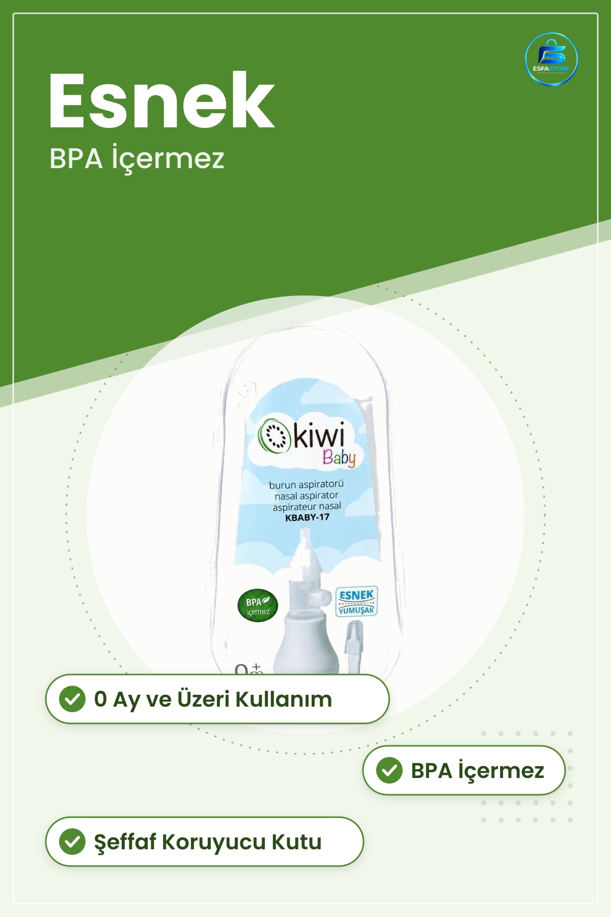 Bebek Burun Aspiratörü Esnek Yumuşak BPA İçermez 0 Ay ve Üzeri Nazal Temizleme Cihazı