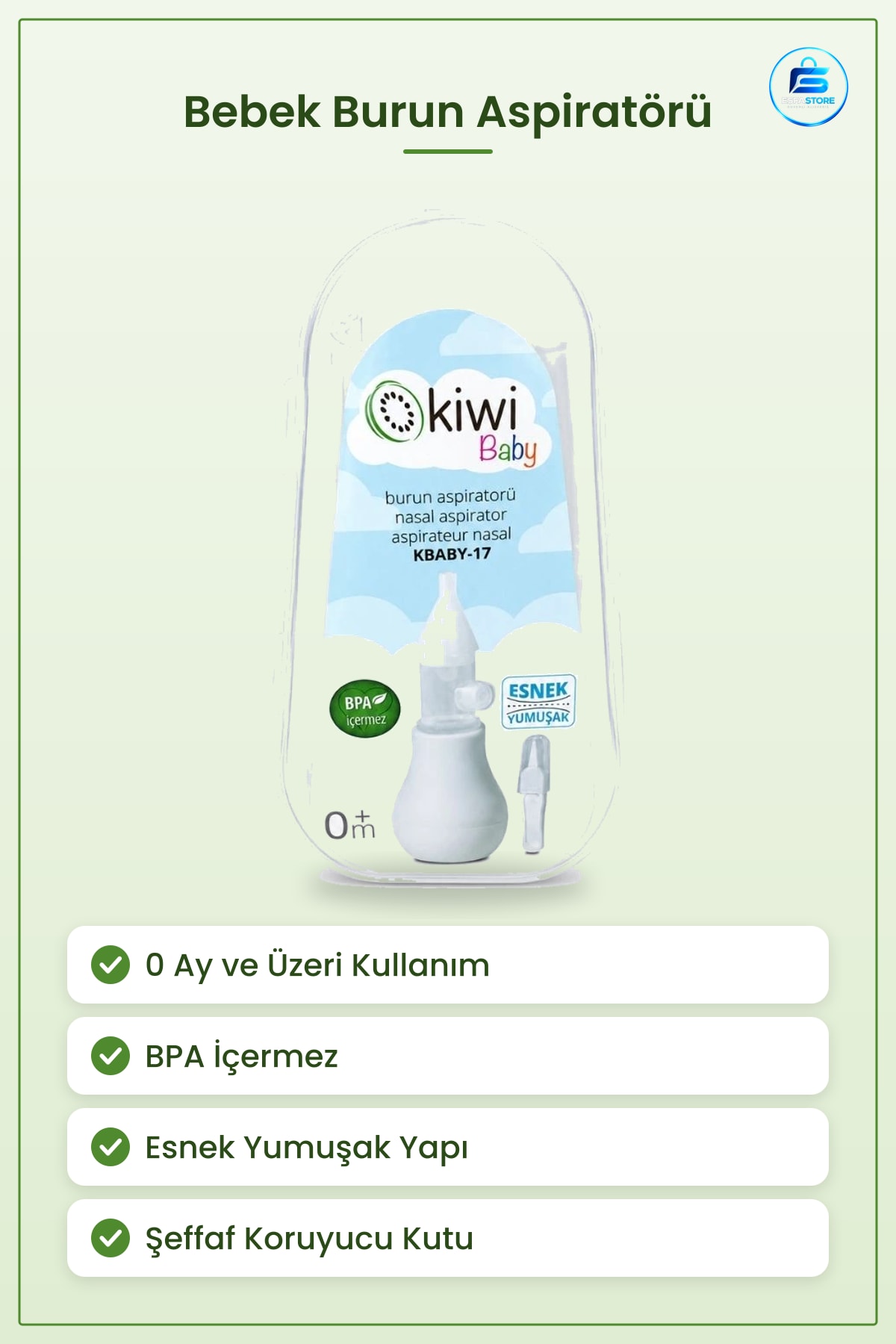 Bebek Burun Aspiratörü Esnek Yumuşak BPA İçermez 0 Ay ve Üzeri Nazal Temizleme Cihazı