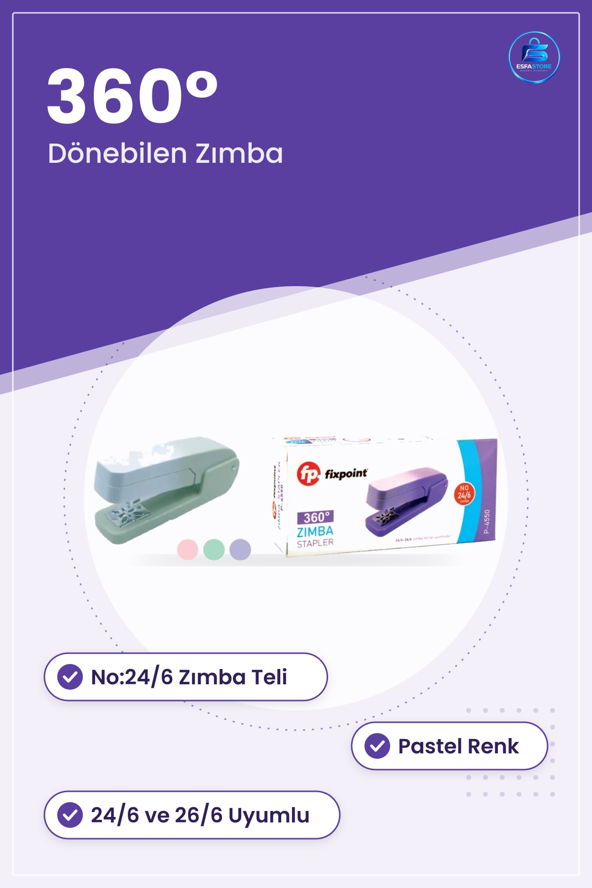 Zımba Pastel No: ° Dönebilen Kırtasiye Zımbası Ofis İçin Pratik Kağıt Bağlama Kullanımı