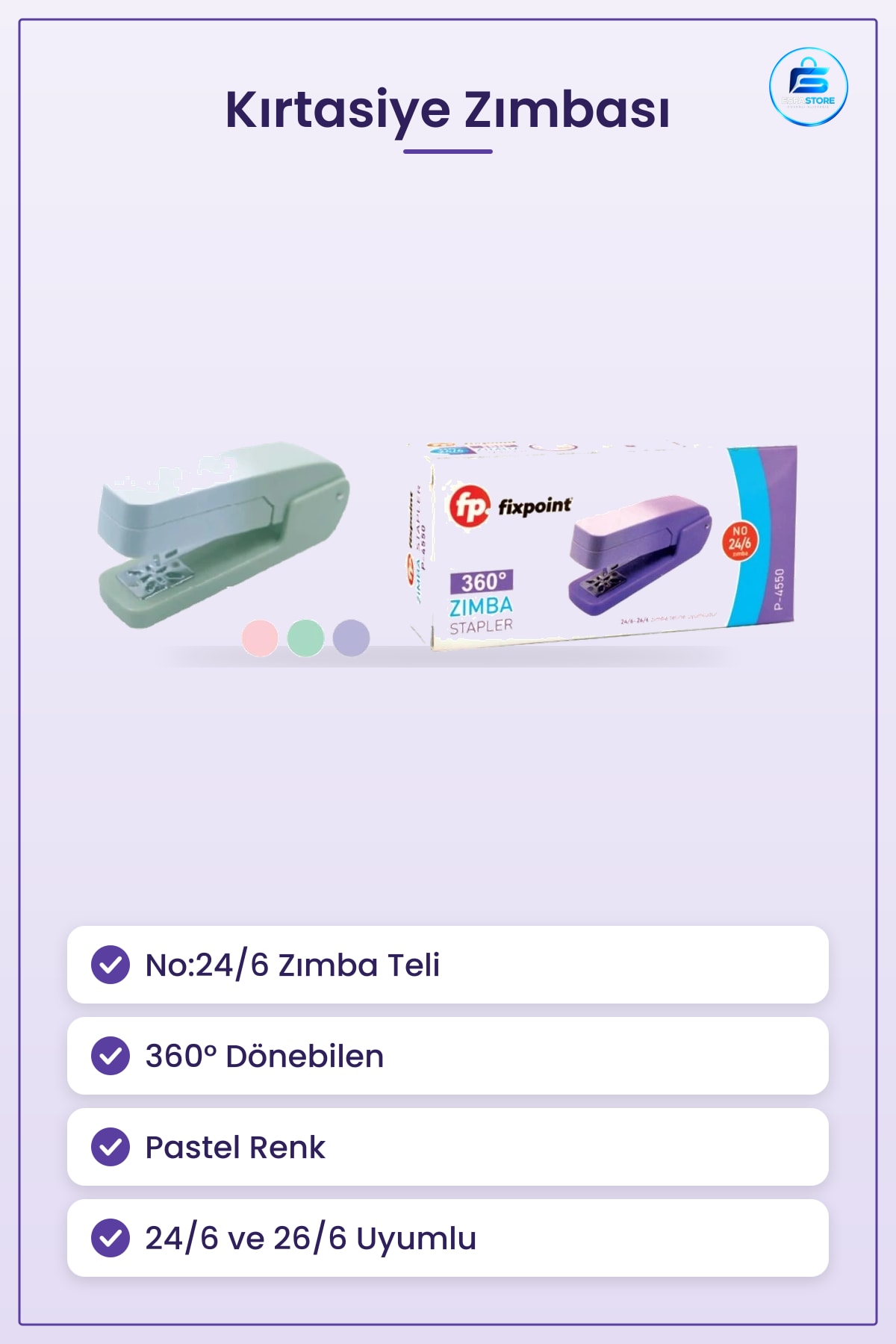 Zımba Pastel No: ° Dönebilen Kırtasiye Zımbası Ofis İçin Pratik Kağıt Bağlama Kullanımı