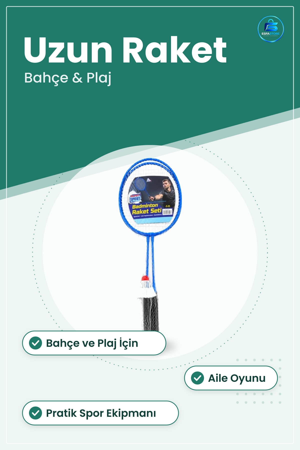 Badminton Seti Uzun Raket Takımı Bahçe Plaj ve Aile Oyunu İçin Pratik Spor Ekipmanı