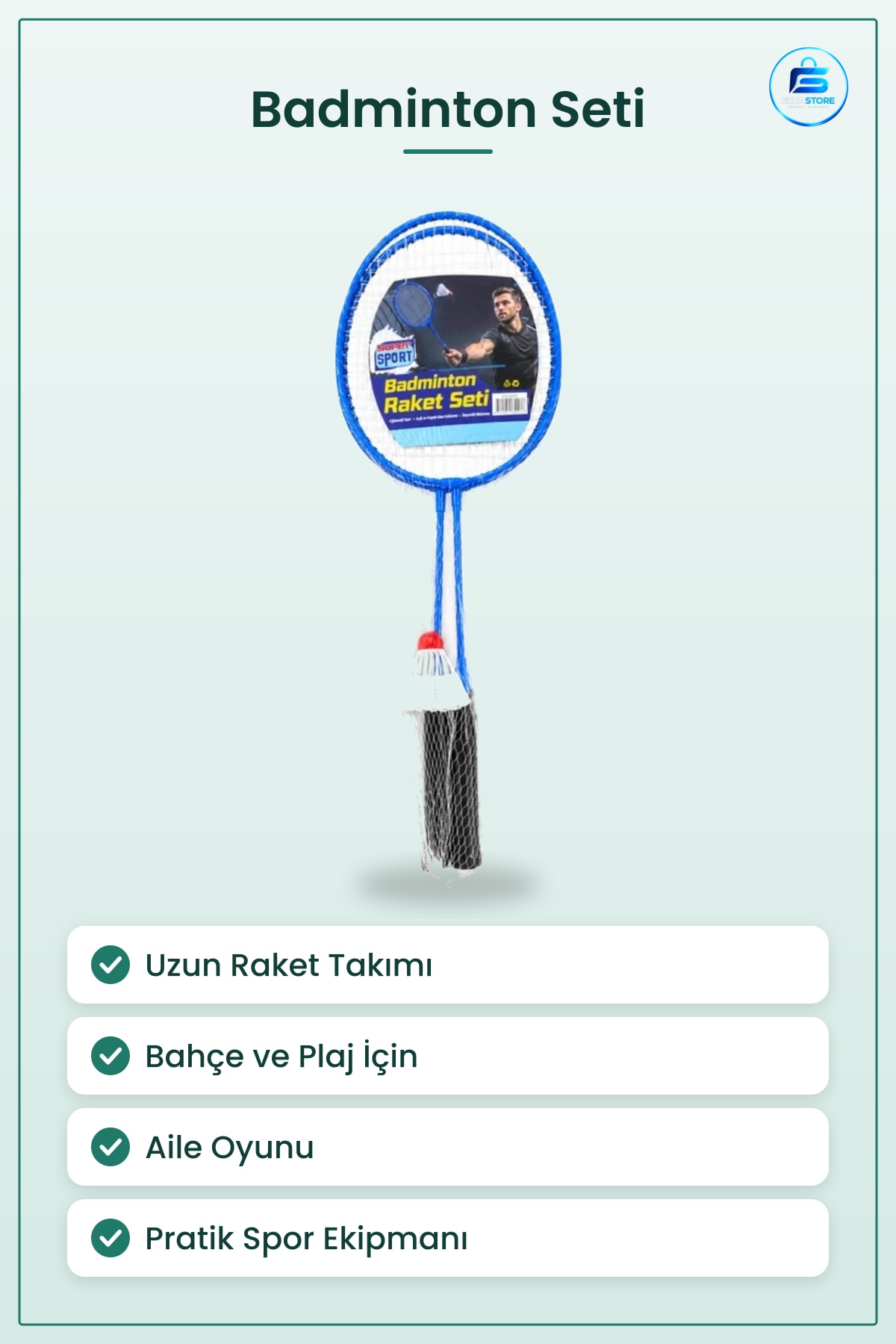 Badminton Seti Uzun Raket Takımı Bahçe Plaj ve Aile Oyunu İçin Pratik Spor Ekipmanı