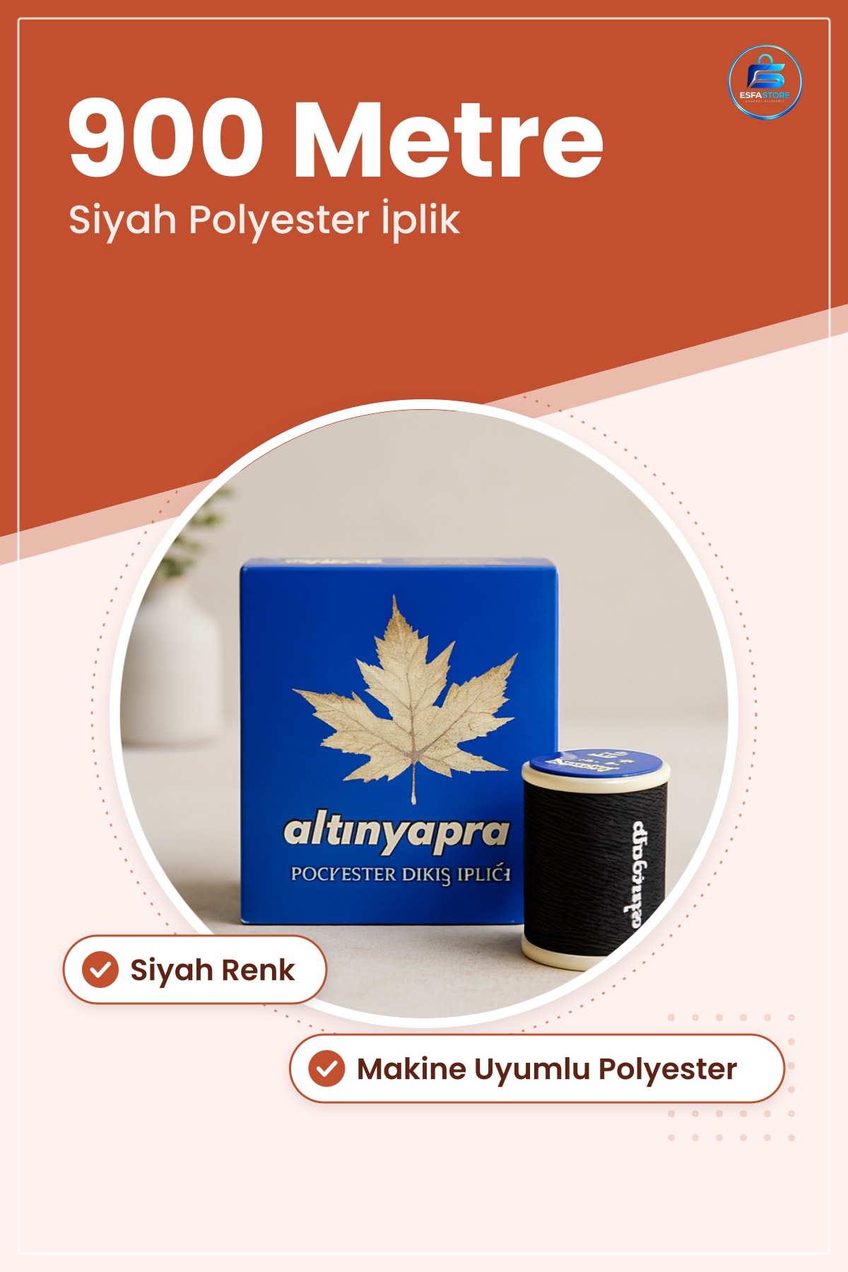 Siyah Polyester Dikiş İpliği 900 Metre Makine Uyumlu El İşi Onarım Dayanıklı Renk Sabit Ev
