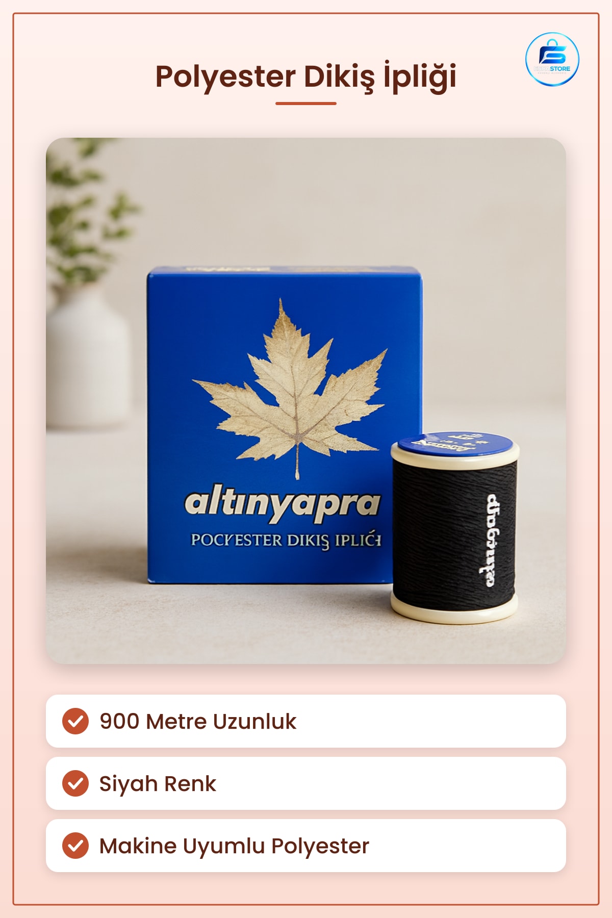 Siyah Polyester Dikiş İpliği 900 Metre Makine Uyumlu El İşi Onarım Dayanıklı Renk Sabit Ev