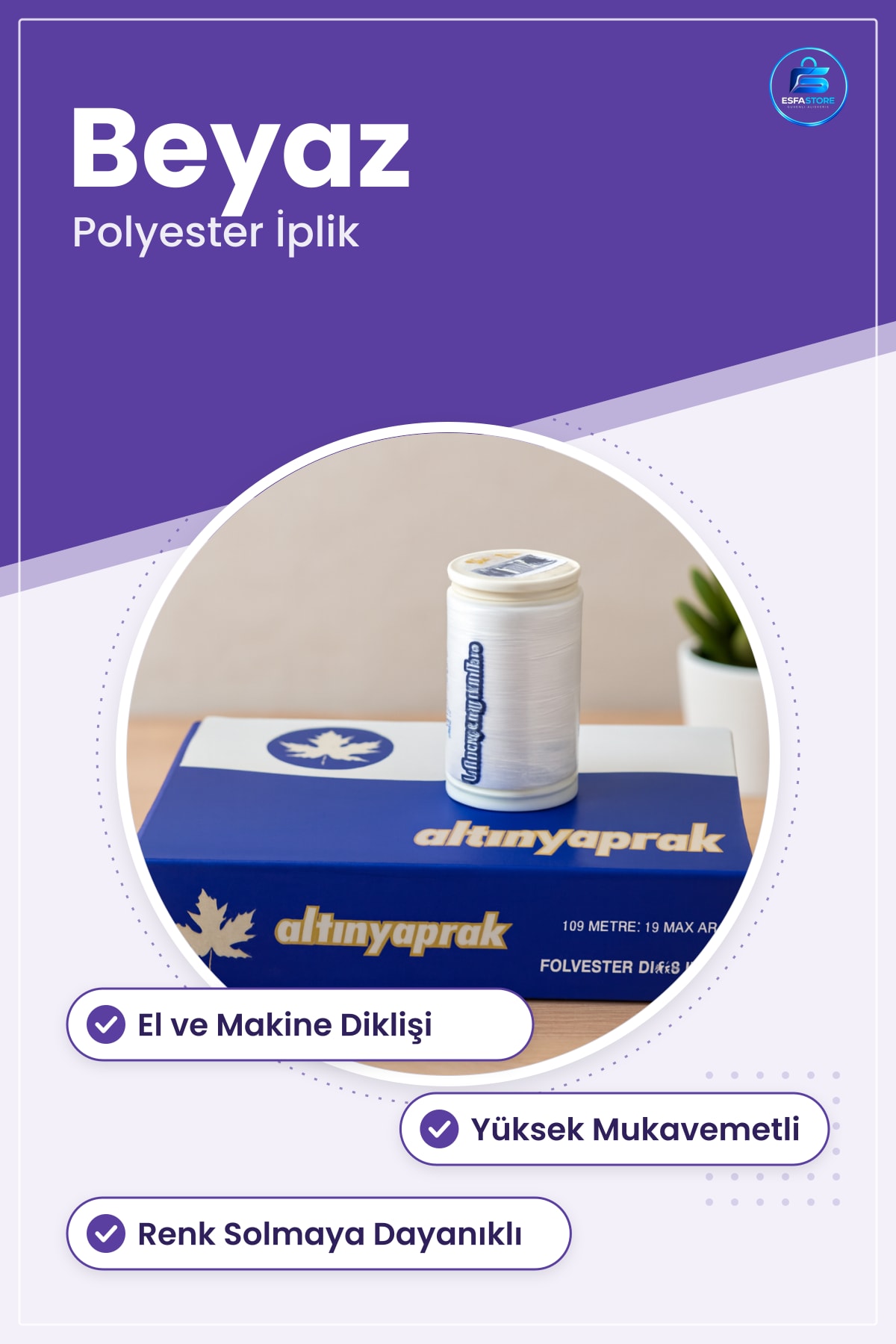 Dikiş İpliği Beyaz Polyester El ve Makine Dikişi İplik Terzilik Onarım Hobi Ev Tekstili
