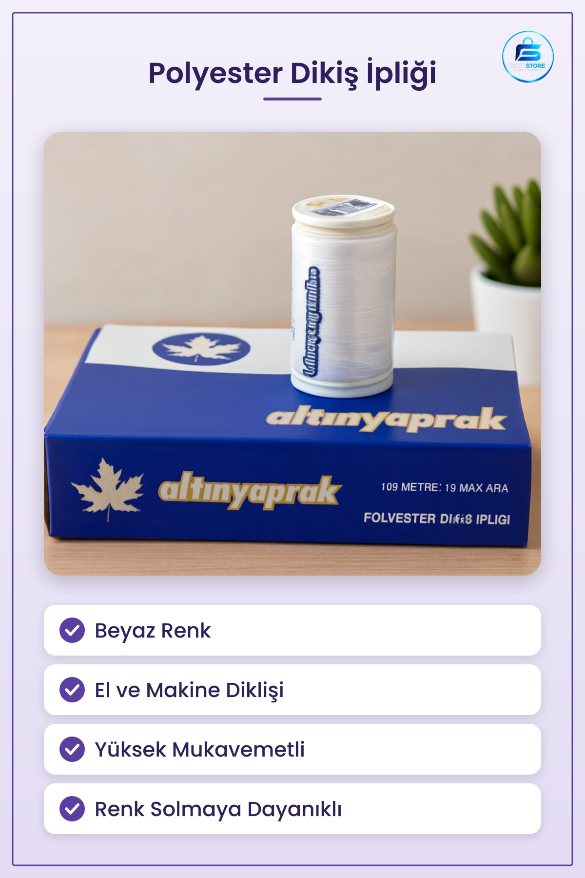 Dikiş İpliği Beyaz Polyester El ve Makine Dikişi İplik Terzilik Onarım Hobi Ev Tekstili