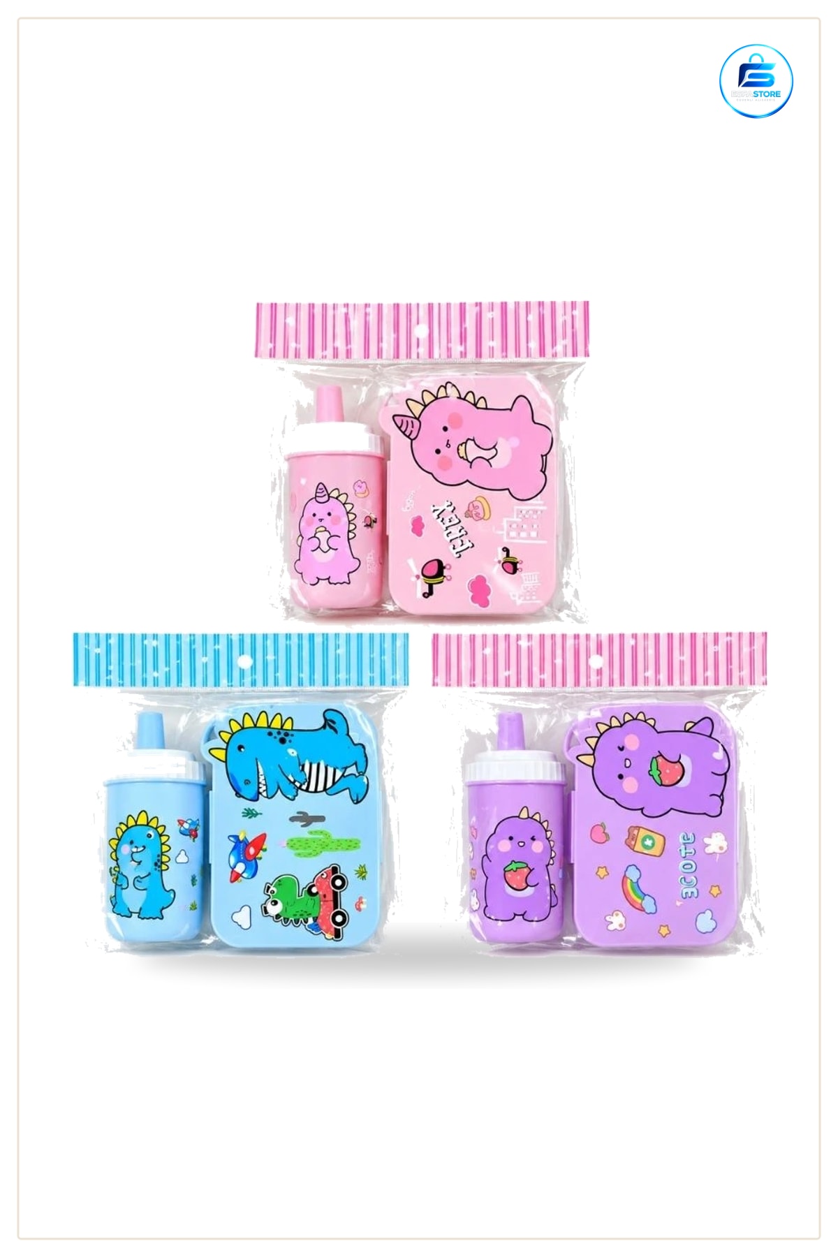 Beslenme Kabı ve Matara Seti Çocuklar İçin Okul Dinozor Desenli Plastik Yemek Saklama