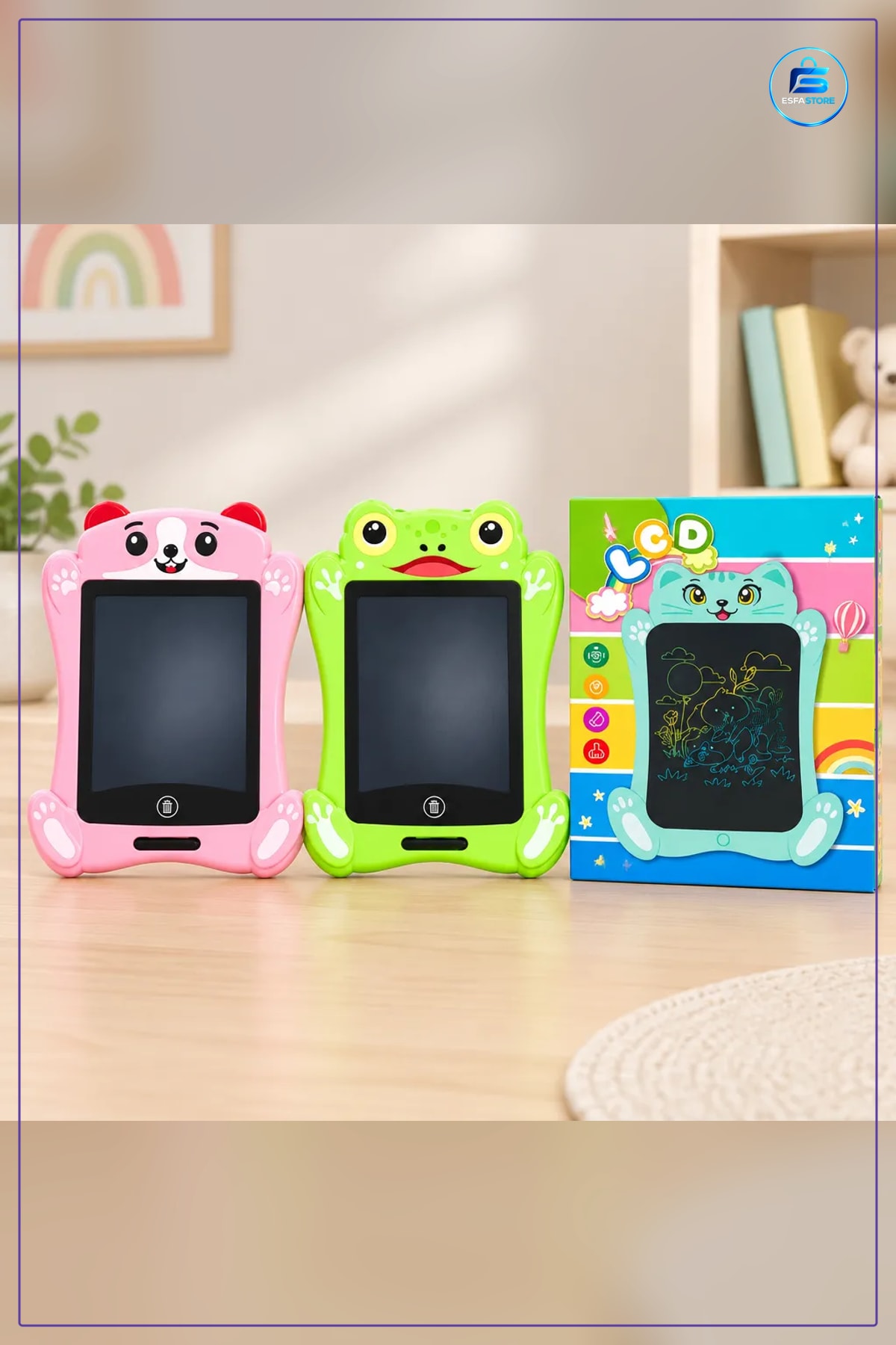 LCD Yazı Tahtası Çocuk Figürlü Dijital Çizim Tableti Pembe Yeşil Kedi Silinebilir Eğlence Öğrenme