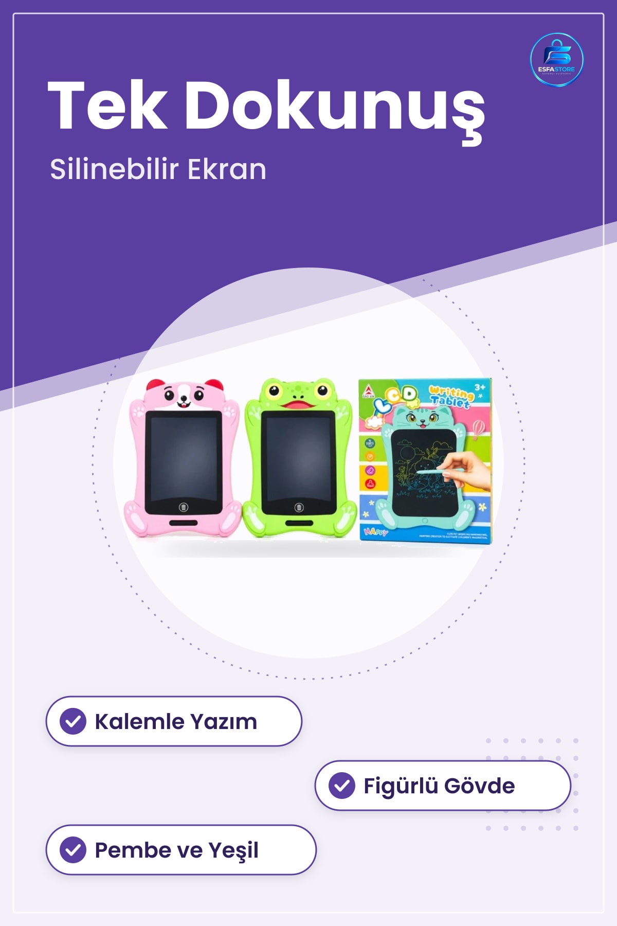 LCD Yazı Tahtası Çocuk Figürlü Dijital Çizim Tableti Pembe Yeşil Kedi Silinebilir Eğlence Öğrenme