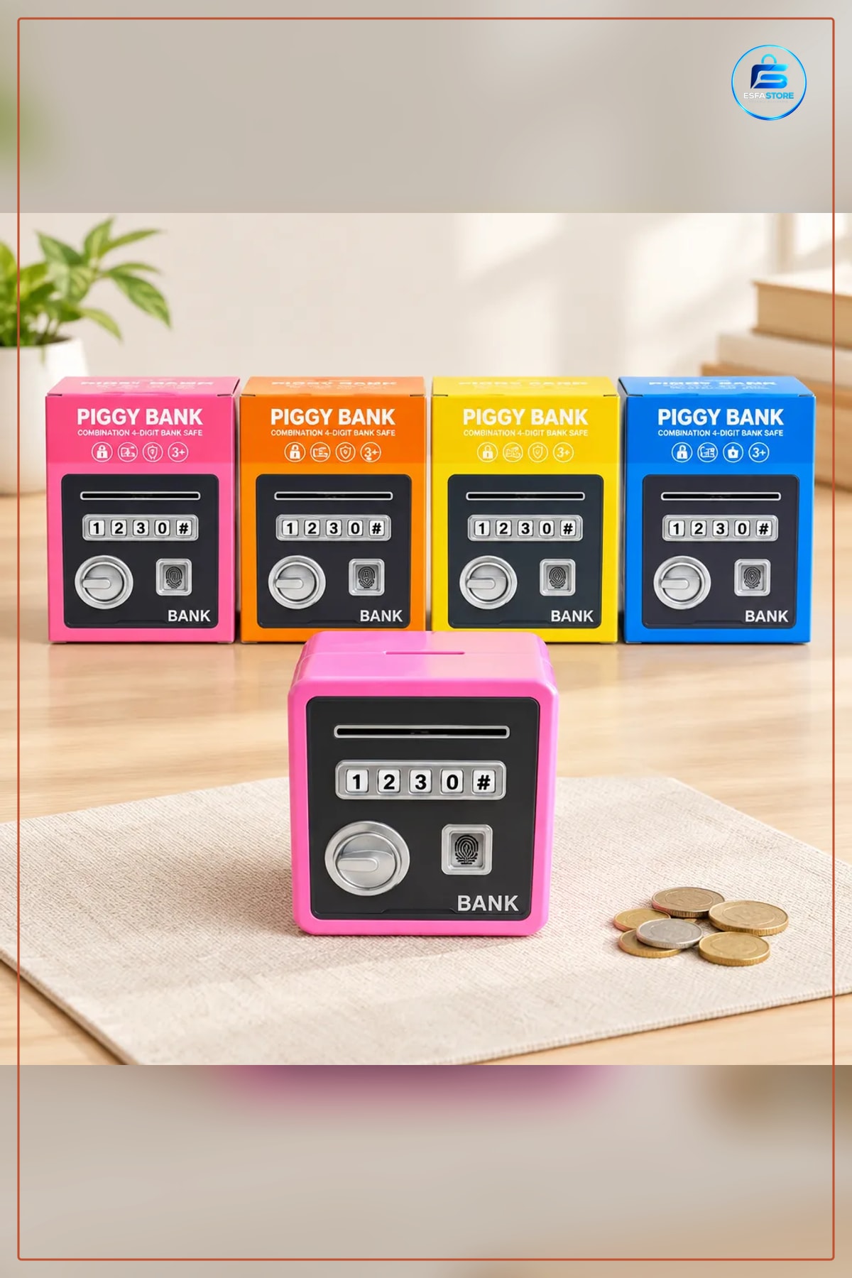 Elektronik Kumbara 4 Haneli Şifreli Kasa Kağıt ve Madeni Para Girişli Çocuk Hediyelik