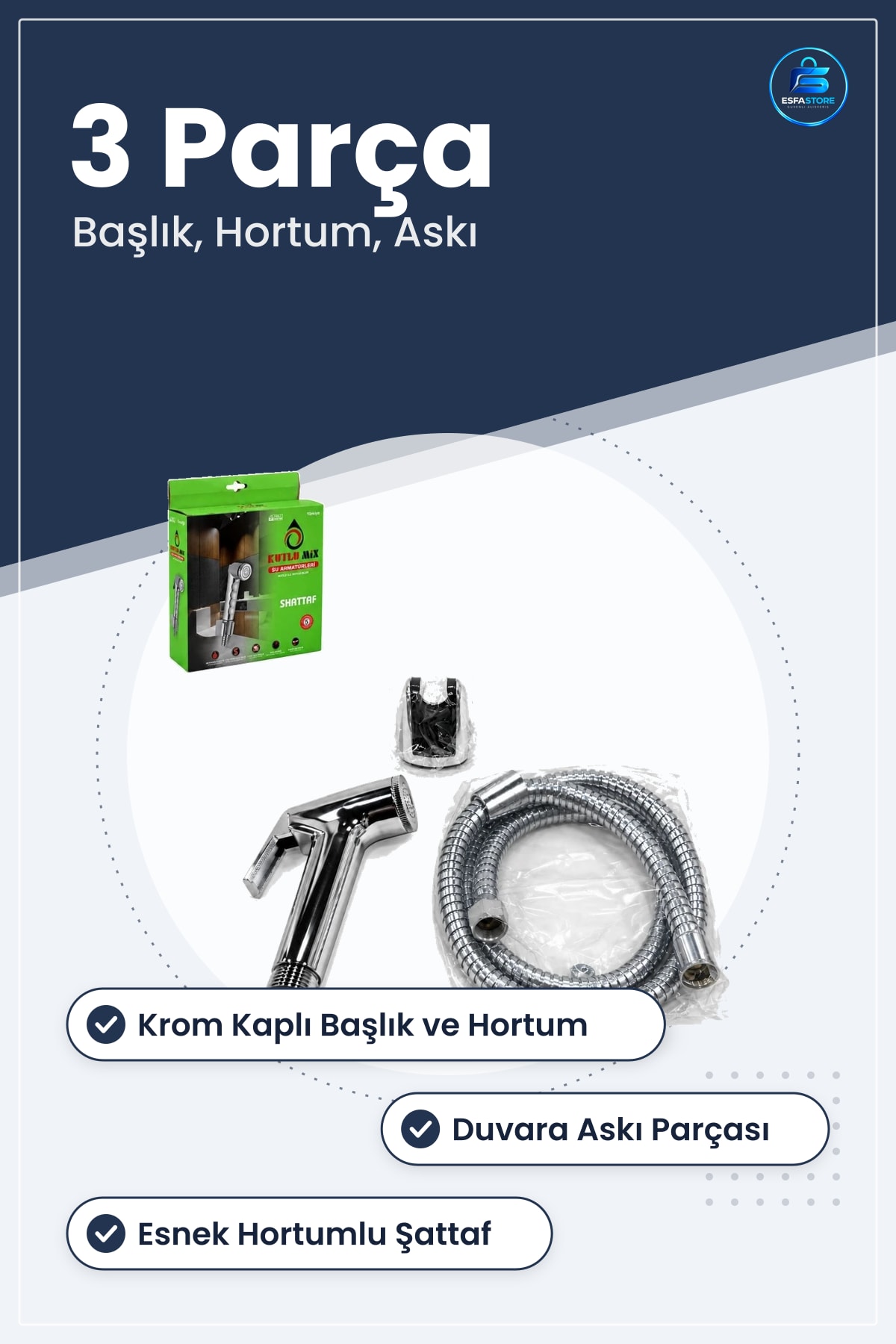 Taharatmatik Şattaf Seti Krom Hortumlu Askılı Tuvalet Banyo Bidet Temizlik Ev Kullanımı