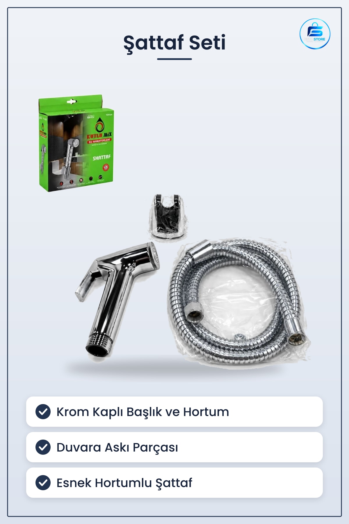 Taharatmatik Şattaf Seti Krom Hortumlu Askılı Tuvalet Banyo Bidet Temizlik Ev Kullanımı